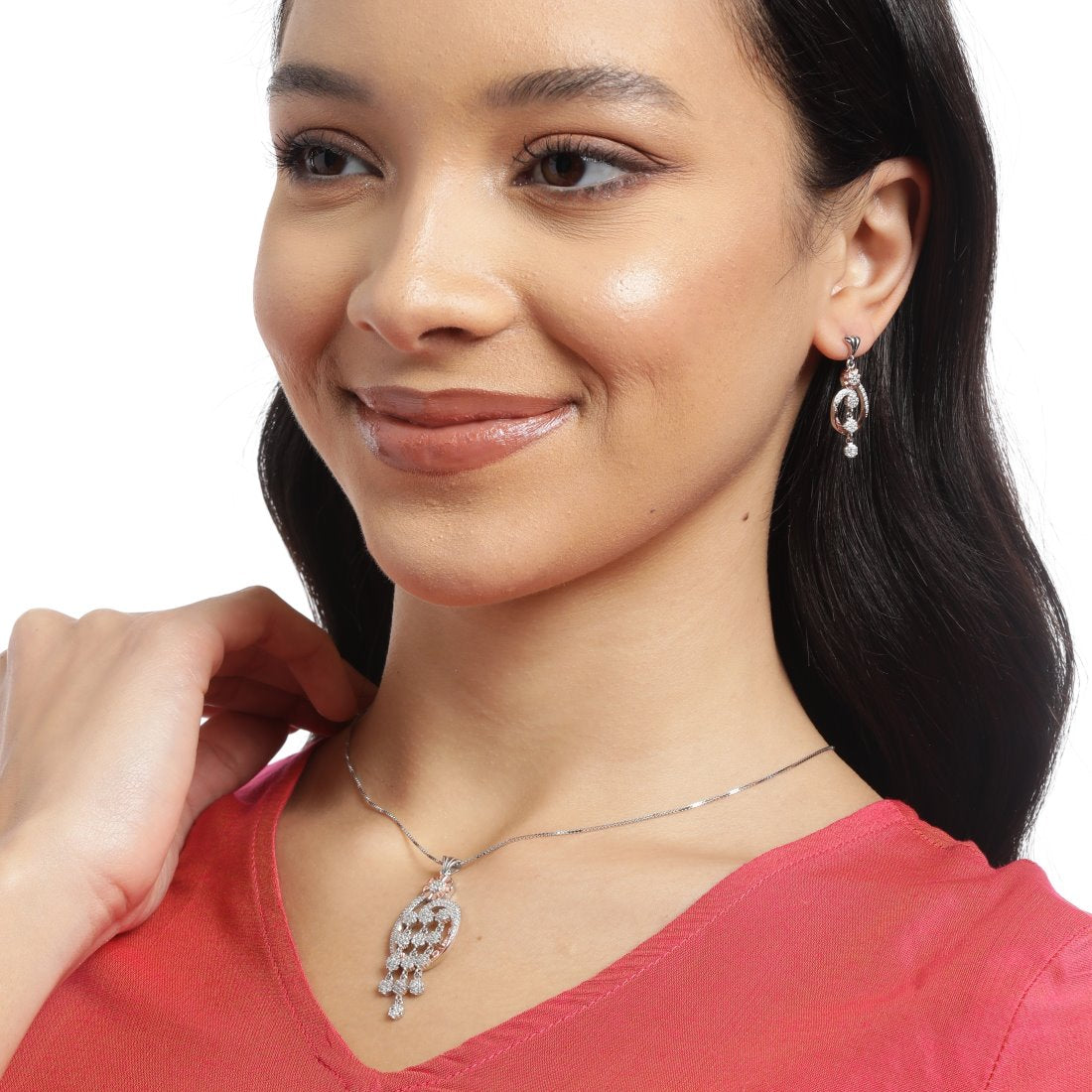 Dual Radiance Sparkle Dual Tone-Plated 925 Sterling Silver Jewelry Set 