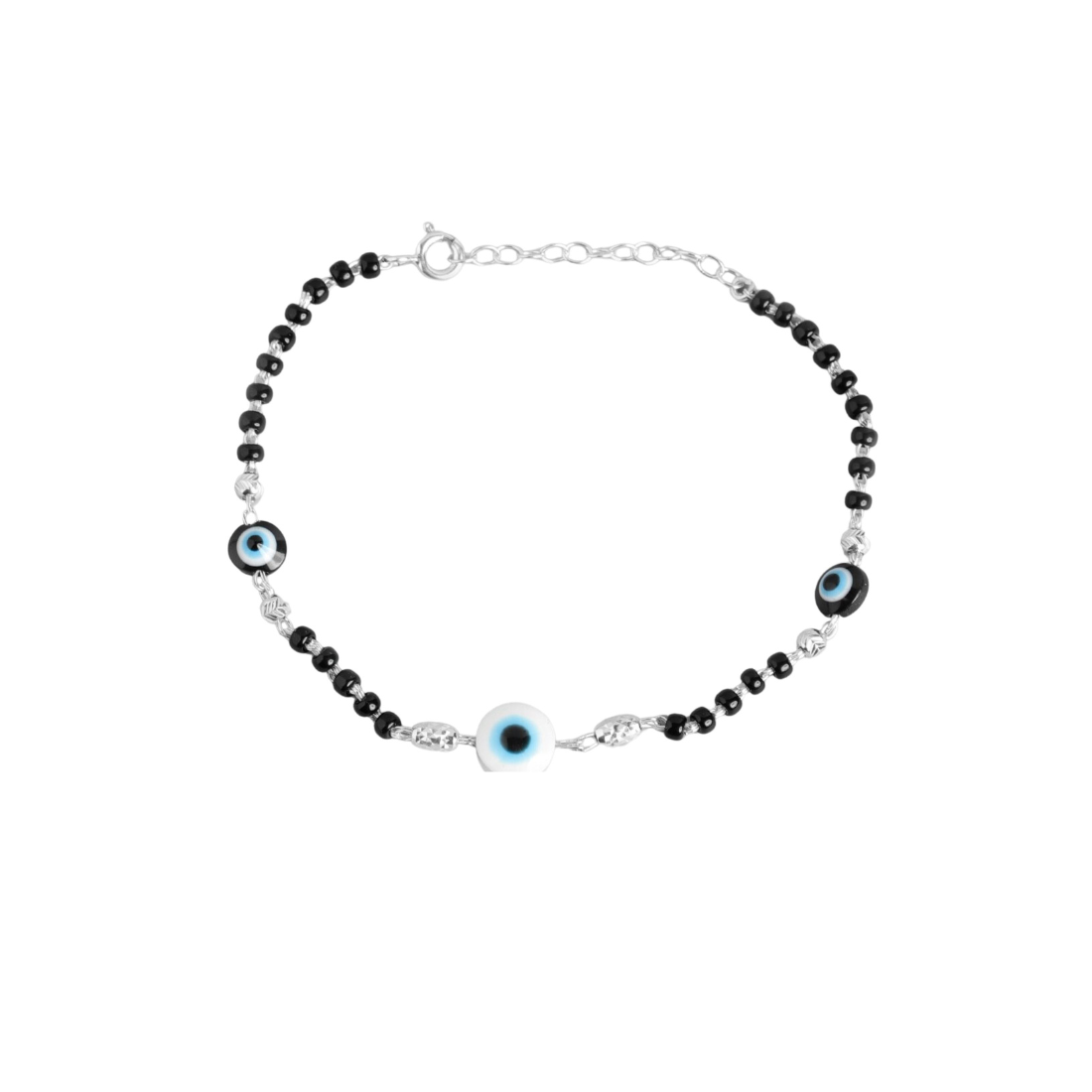 Evil Eye Charm 925 Sterling Silver Beaded Bracelet