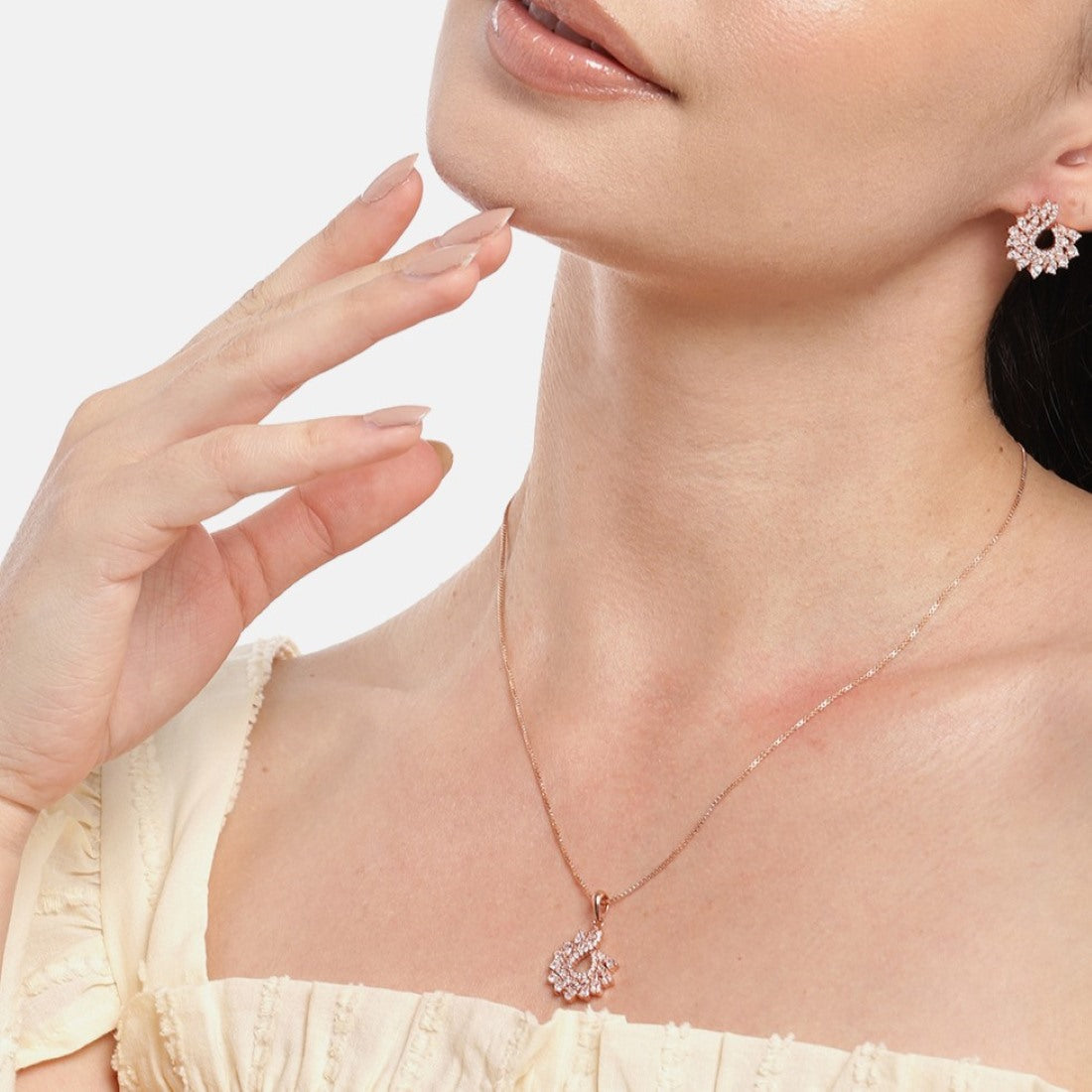 Leafy Elegance Rose Gold-Plated 925 Sterling Silver Jewelry Set