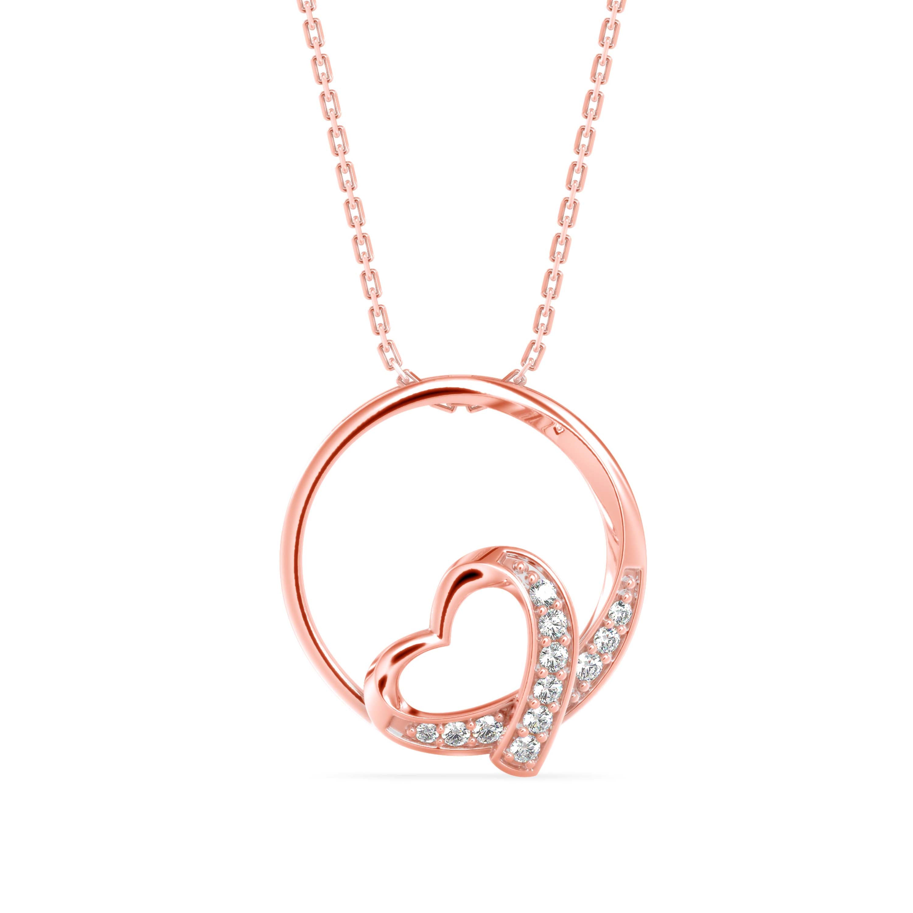 Heart in a Circle Gold Pendant with Lab-Grown Diamonds without Chain