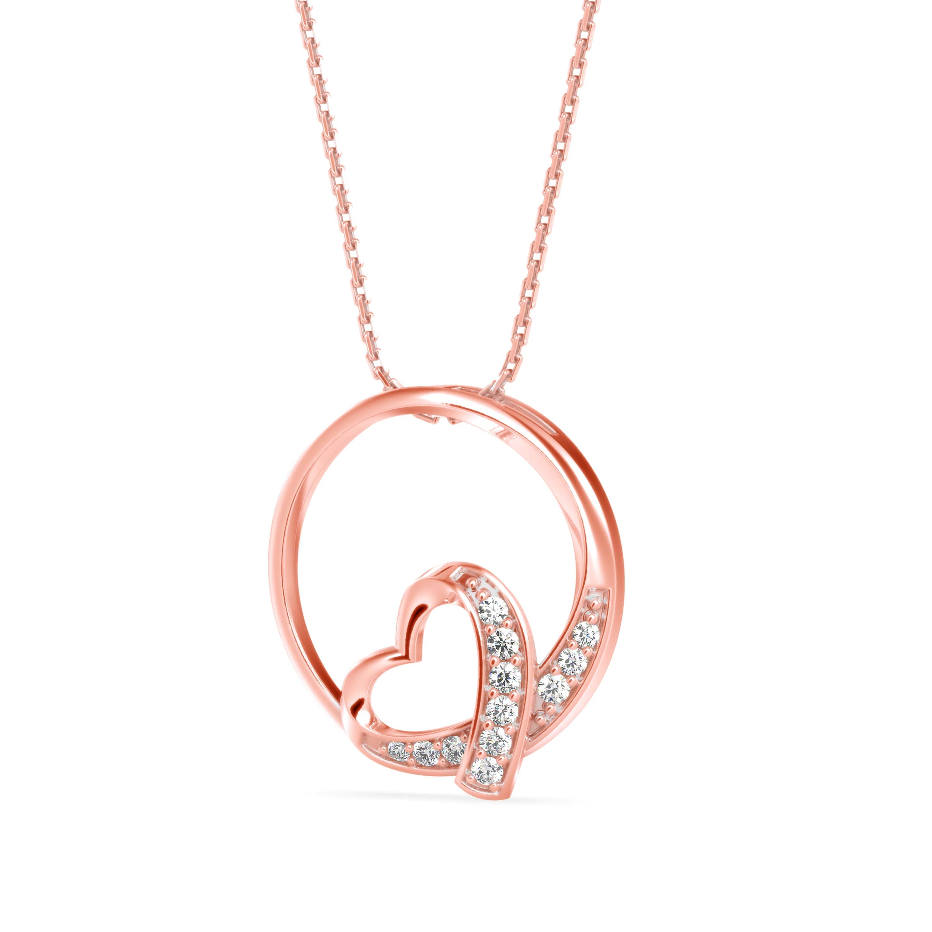 Heart in a Circle Gold Pendant with Lab-Grown Diamonds without Chain