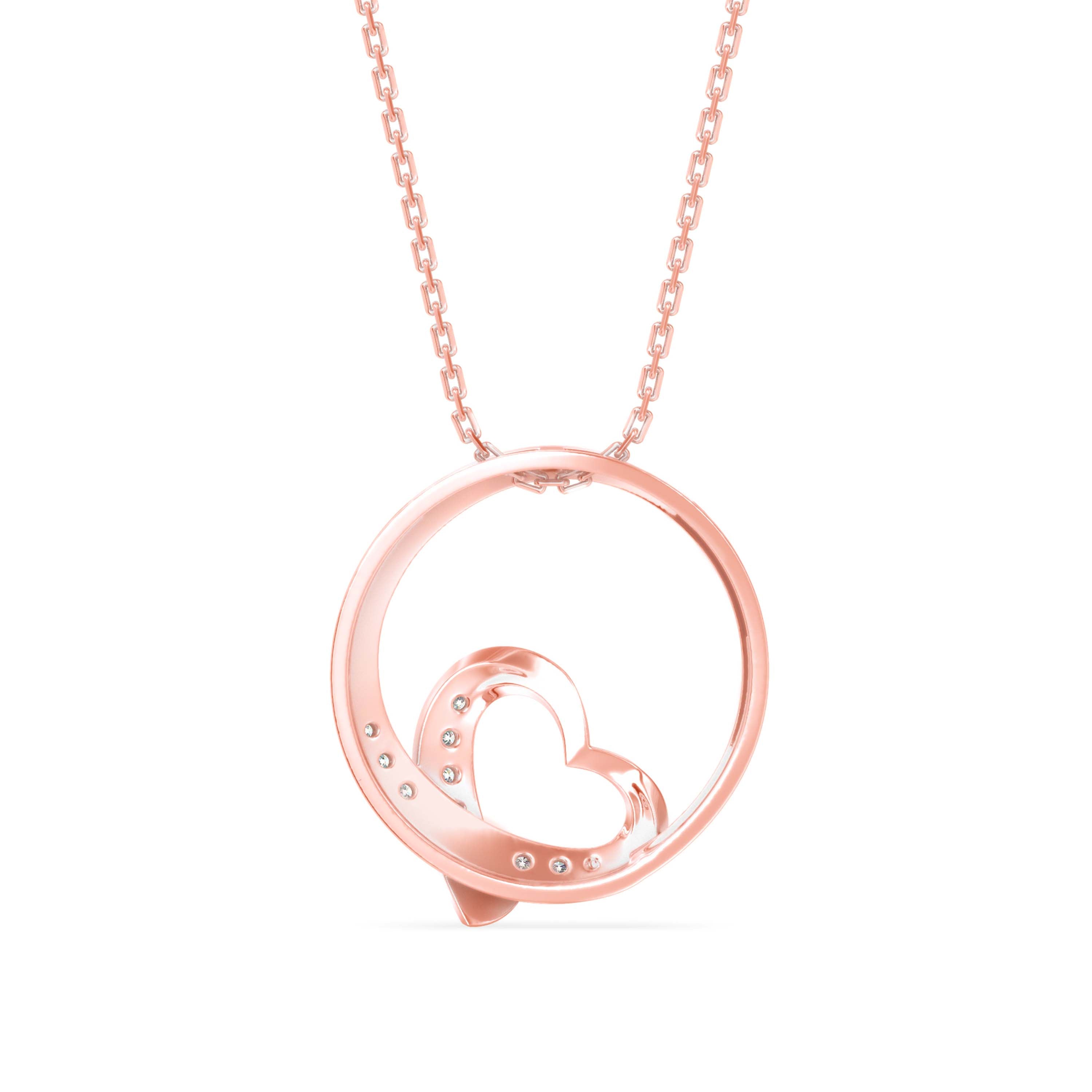 Heart in a Circle Gold Pendant with Lab-Grown Diamonds without Chain