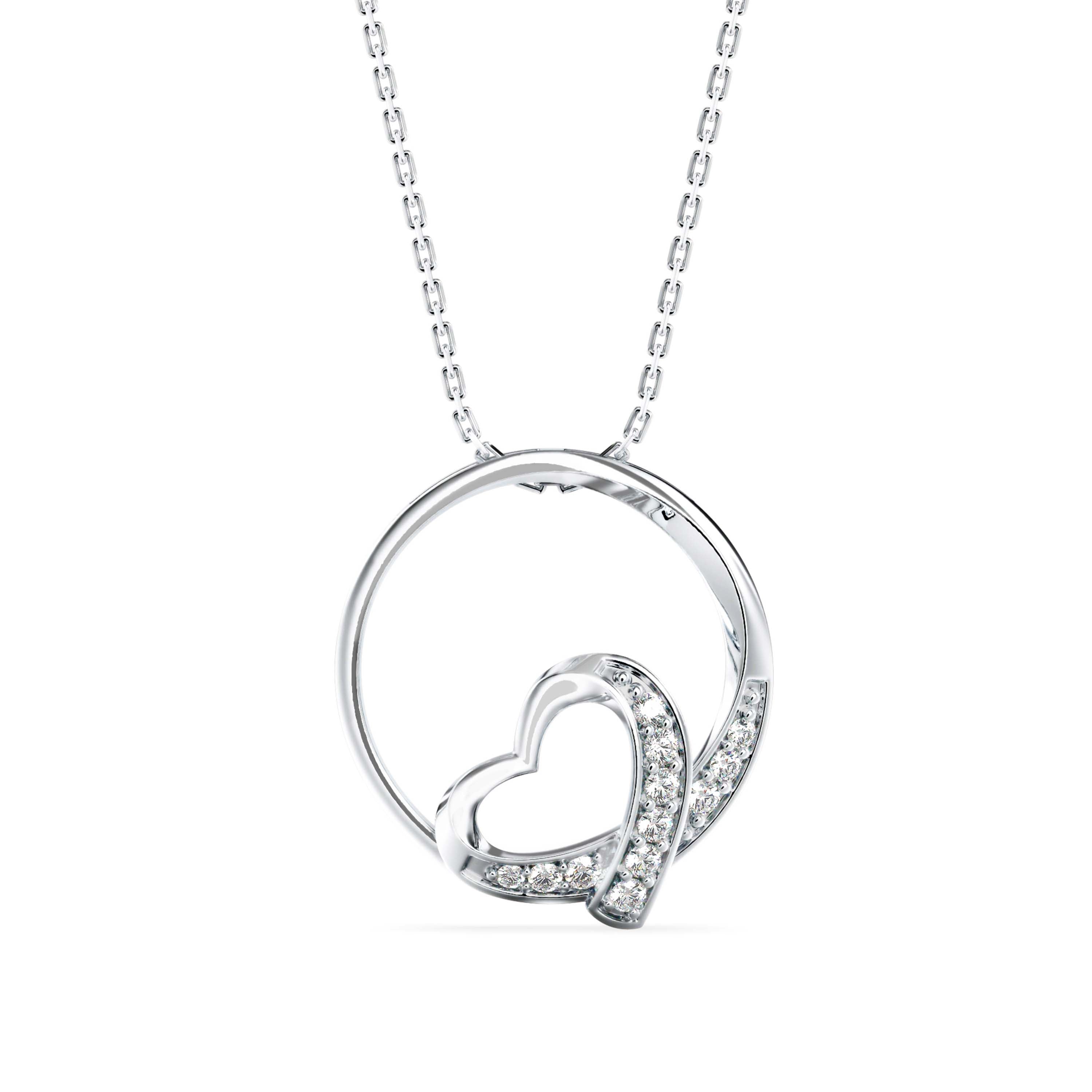 Heart in a Circle Gold Pendant with Lab-Grown Diamonds without Chain