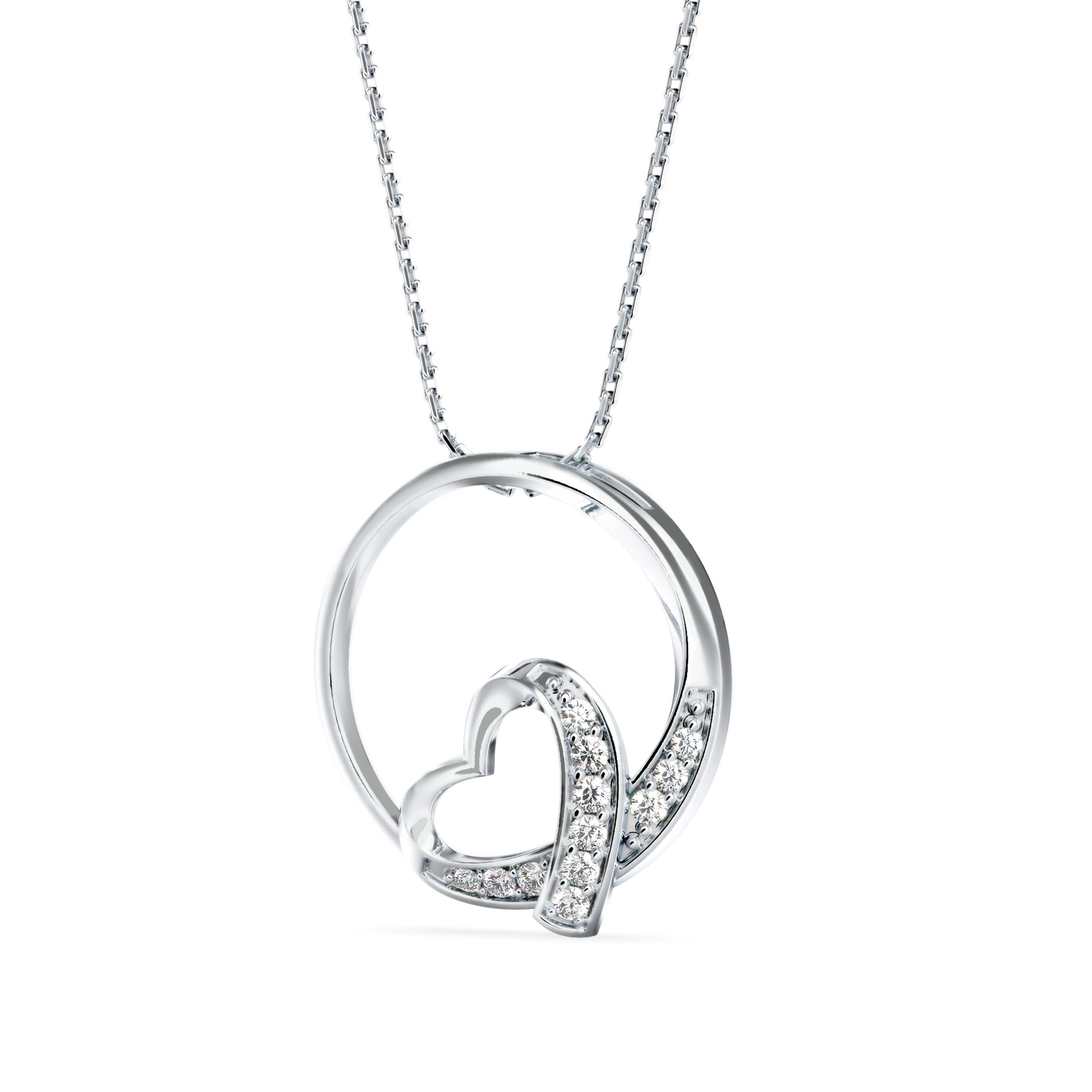 Heart in a Circle Gold Pendant with Lab-Grown Diamonds without Chain