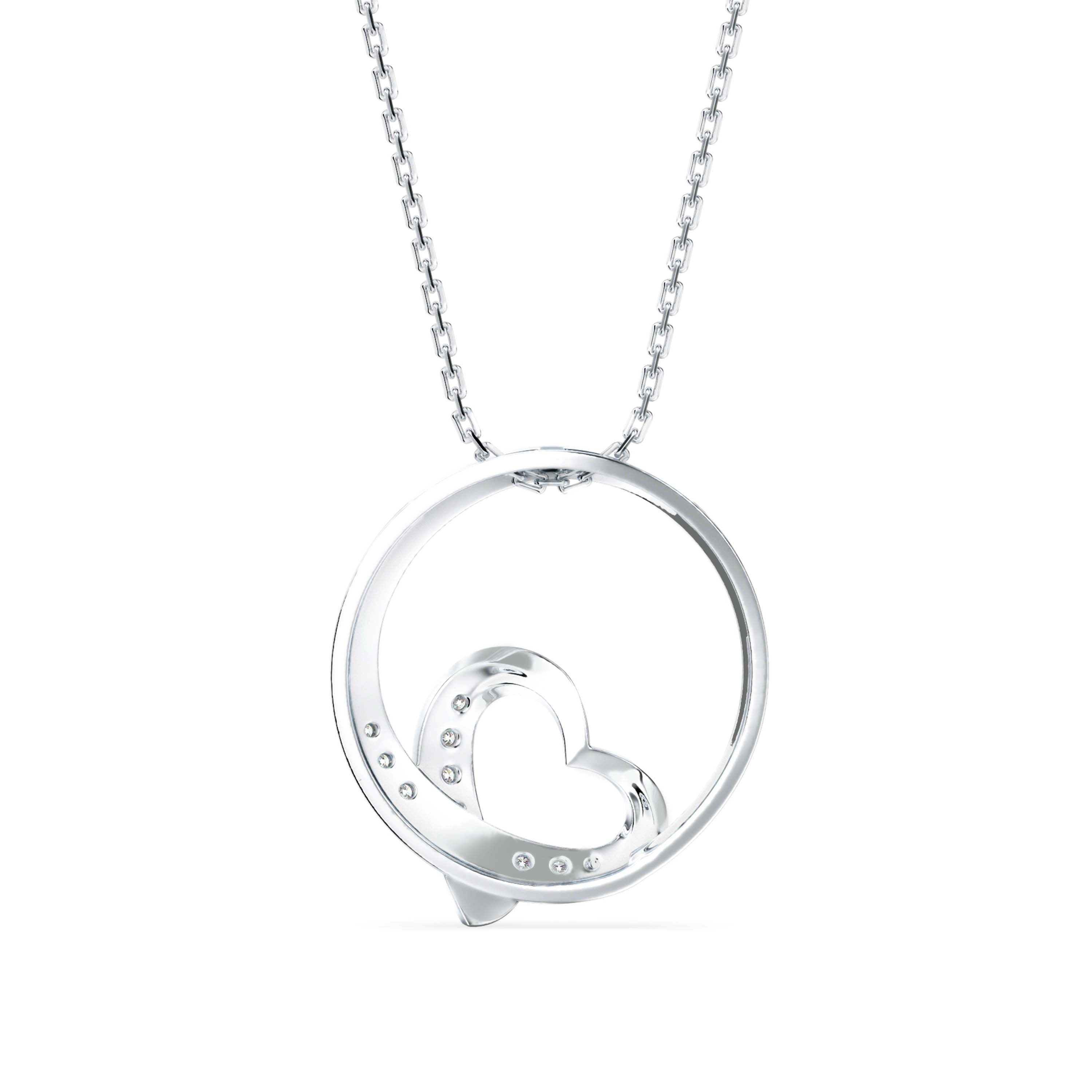 Heart in a Circle Gold Pendant with Lab-Grown Diamonds without Chain