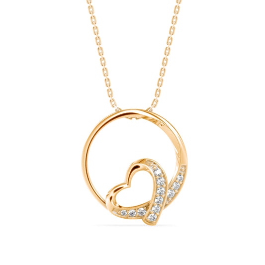 Heart in a Circle Gold Pendant with Lab-Grown Diamonds without Chain