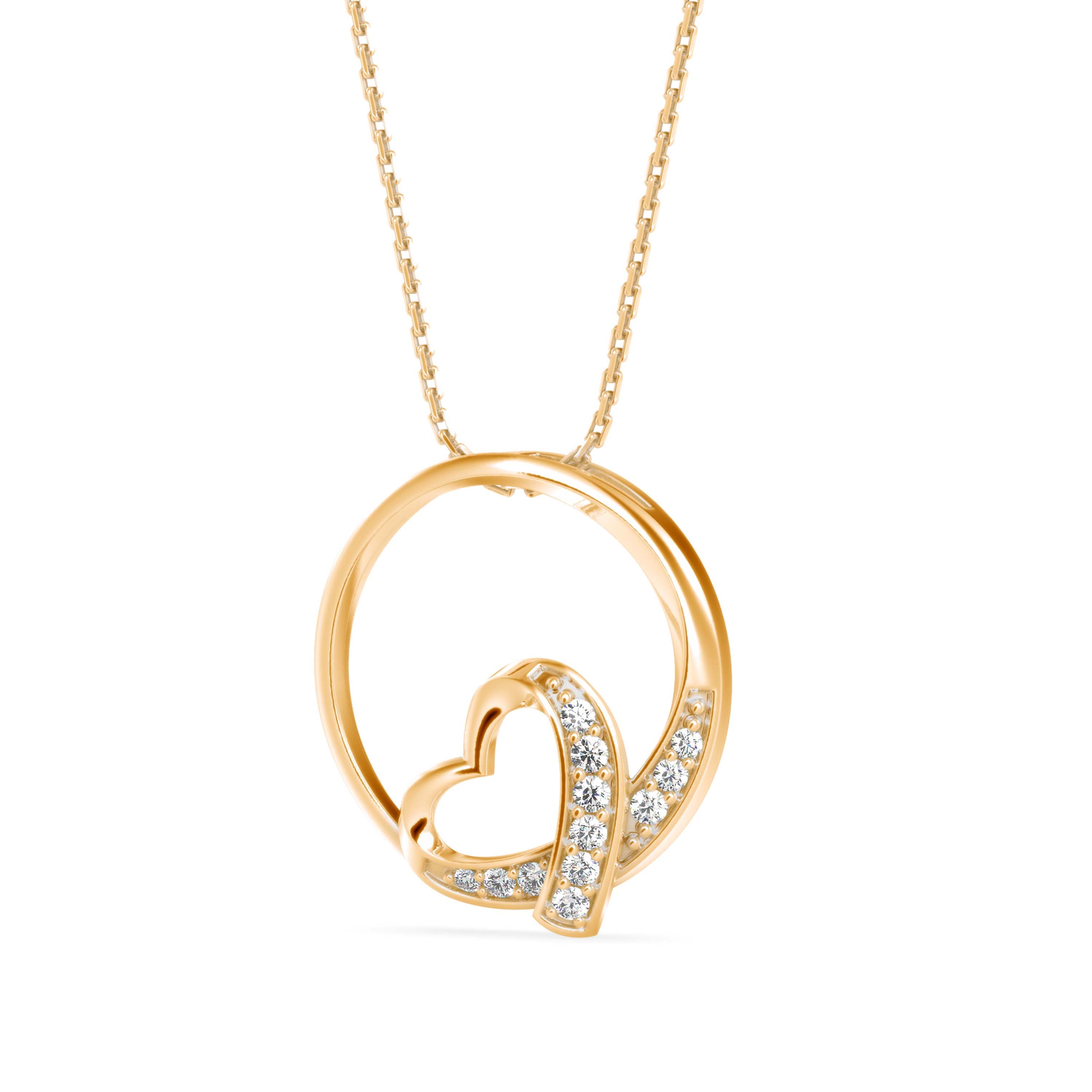 Heart in a Circle Gold Pendant with Lab-Grown Diamonds without Chain