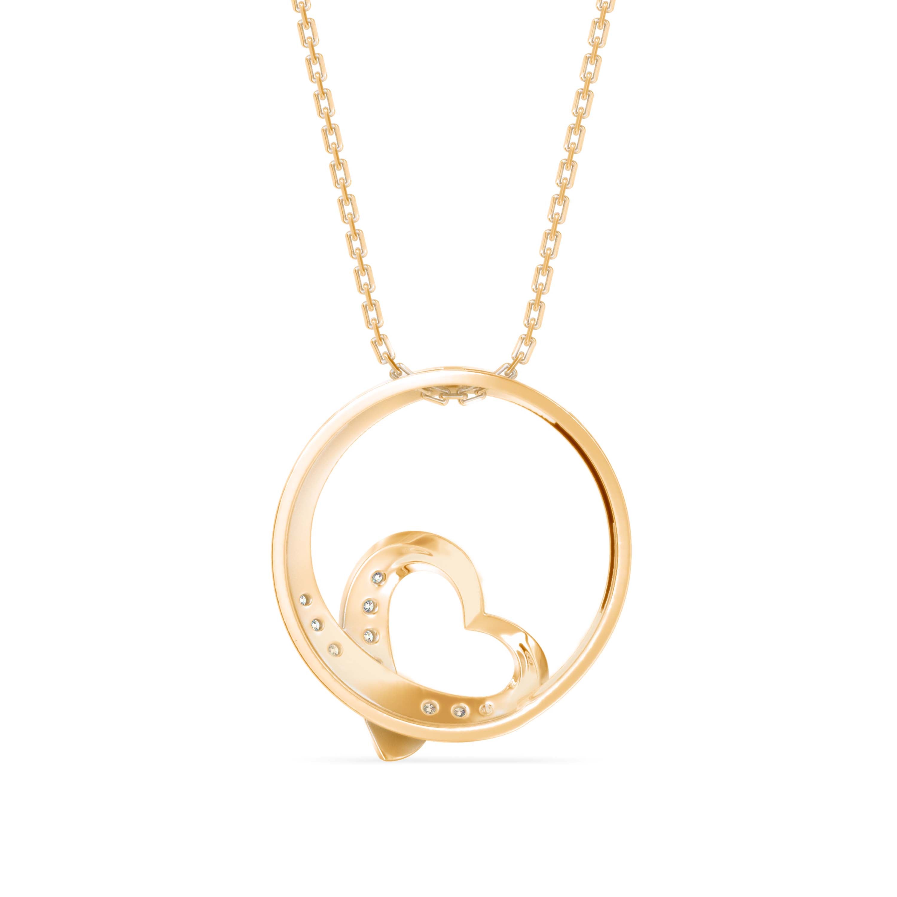 Heart in a Circle Gold Pendant with Lab-Grown Diamonds without Chain