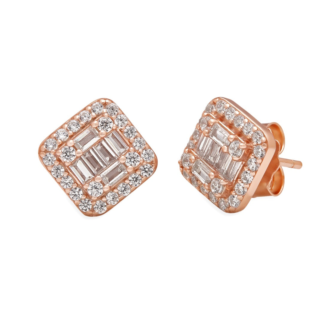 Rose Gold Square Sparkle 925 Sterling Silver Earrings