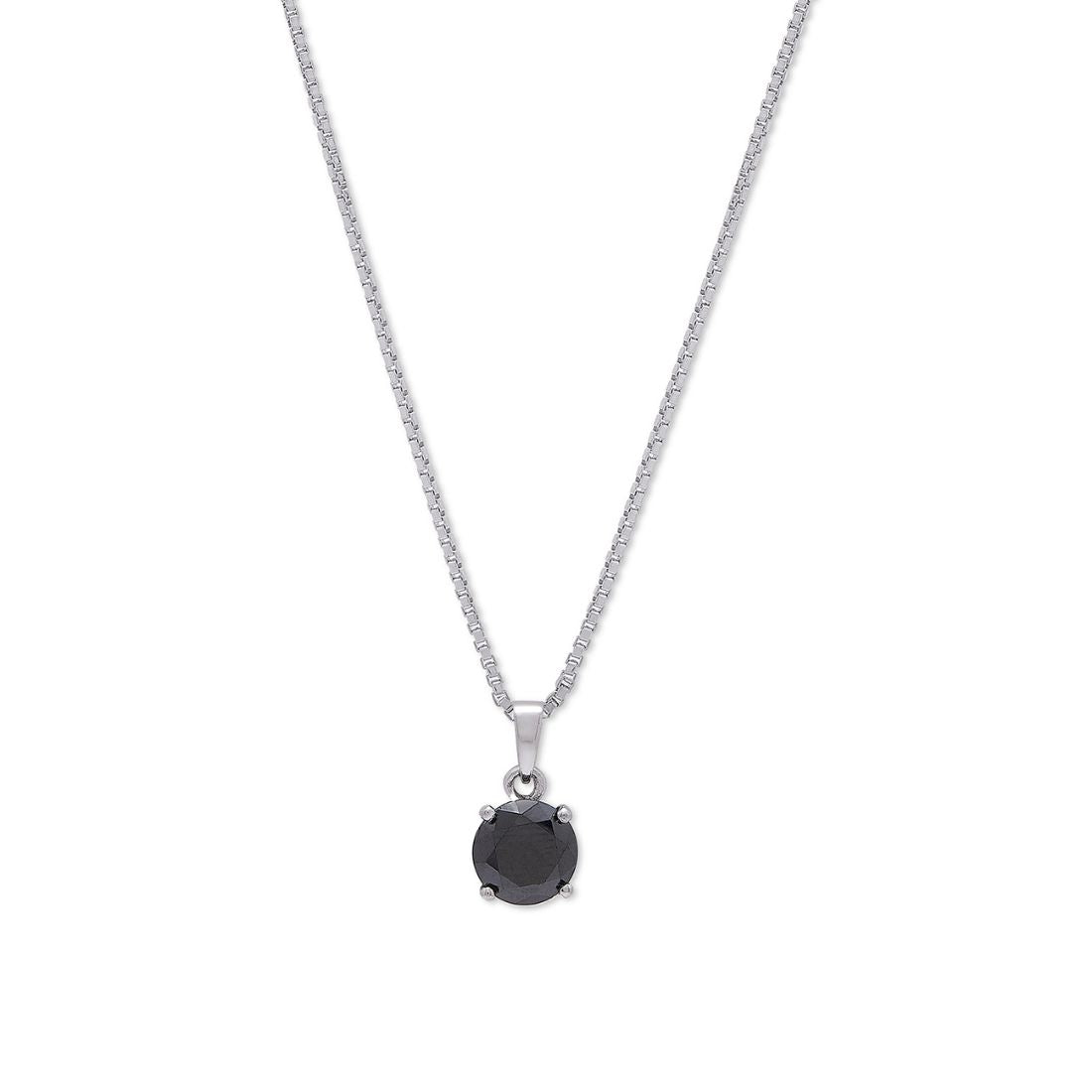 Eclipse Black CZ Elegance 925 Sterling Silver Rhodium-Plated Pending with Chain