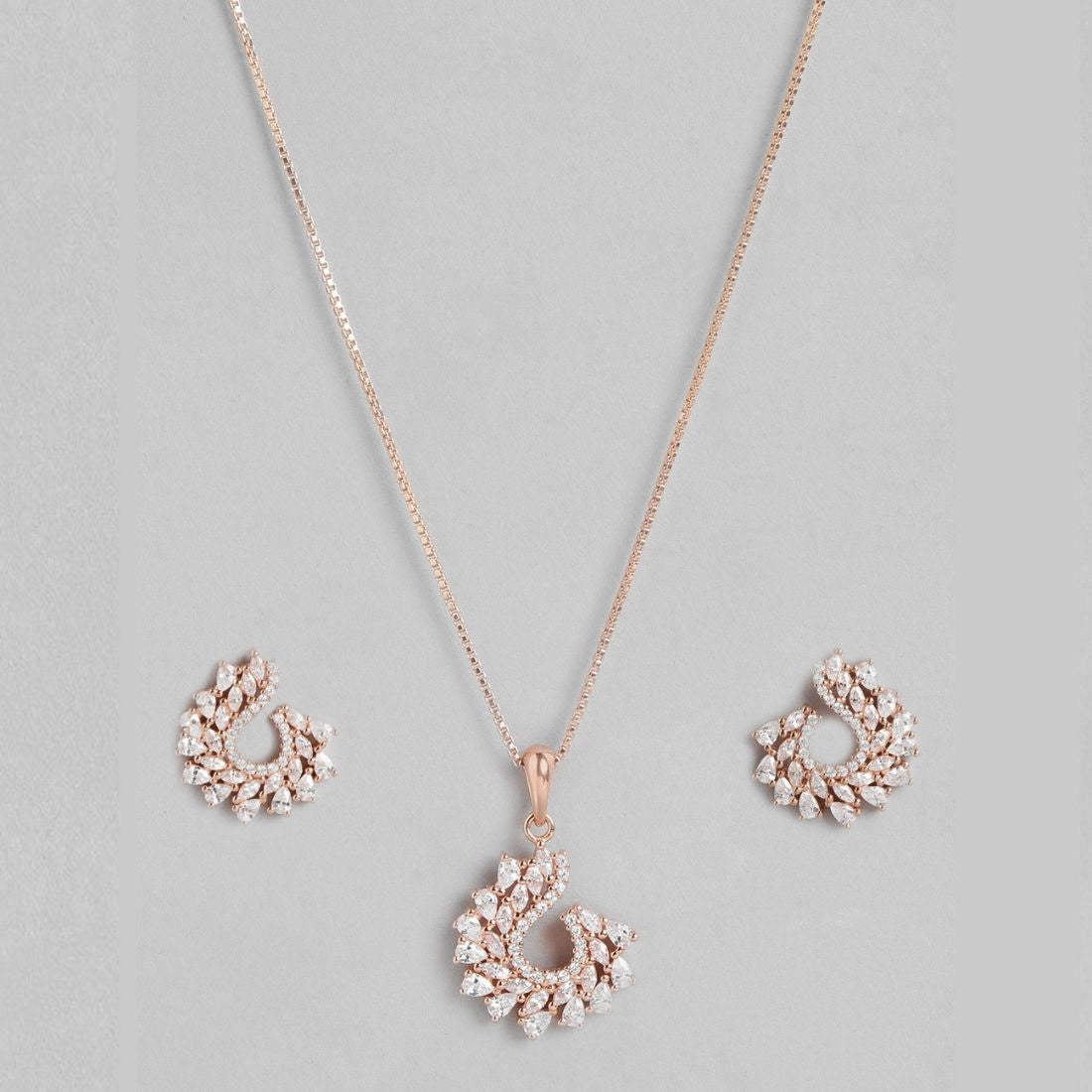 Leafy Elegance Rose Gold-Plated 925 Sterling Silver Jewelry Set