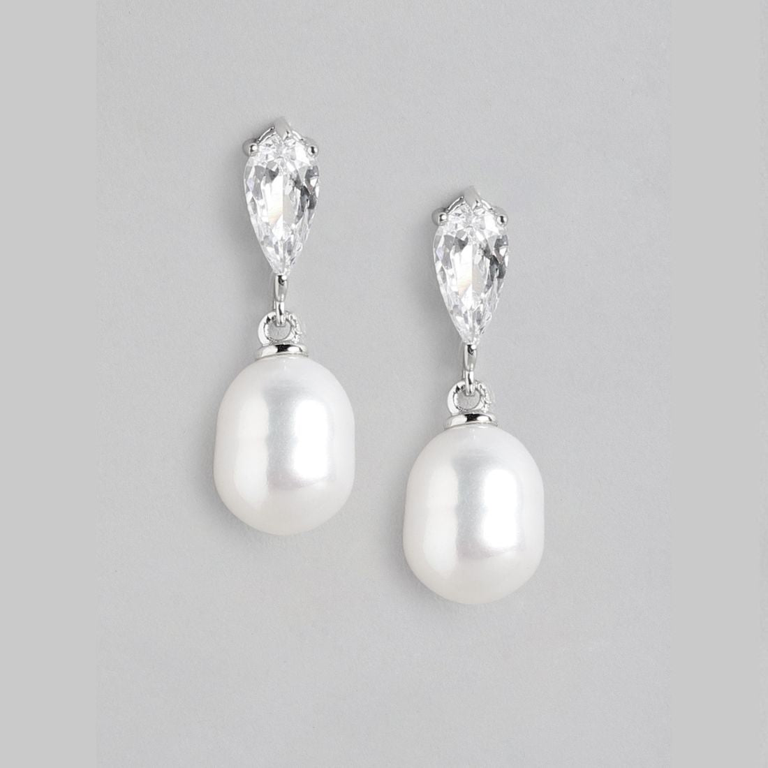 Graceful Fusion Rhodium Plated CZ & Pearl 925 Sterling Silver Earrings