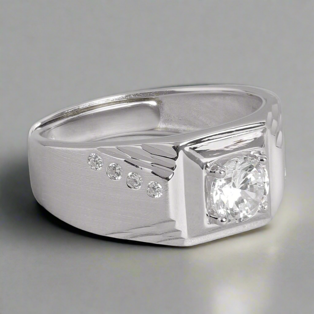 CZ Studded 925 Sterling Silver Ring for Him (Adjustable)