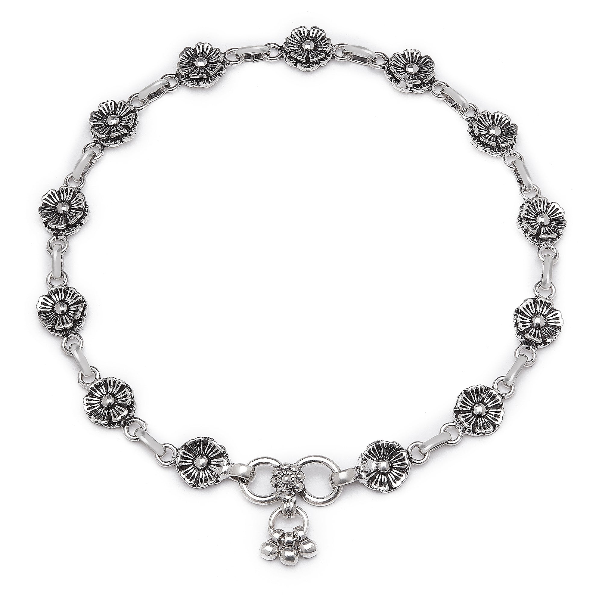 Blossom Elegance 925 Sterling Silver Rhodium-Plated Flower Anklet