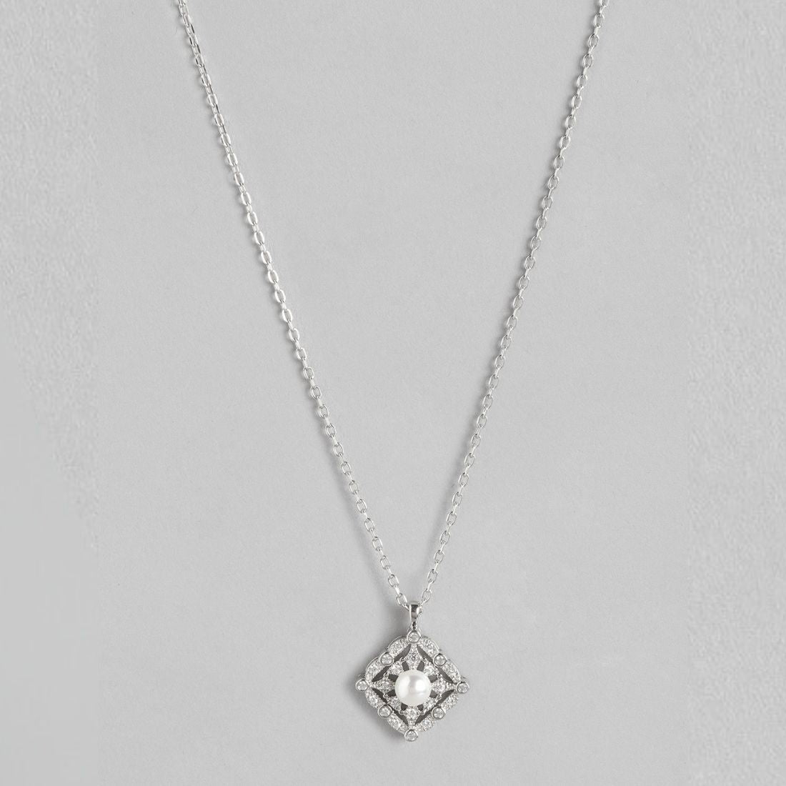 Square Elegance CZ Harmony Rhodium-Plated 925 Sterling Silver Necklace