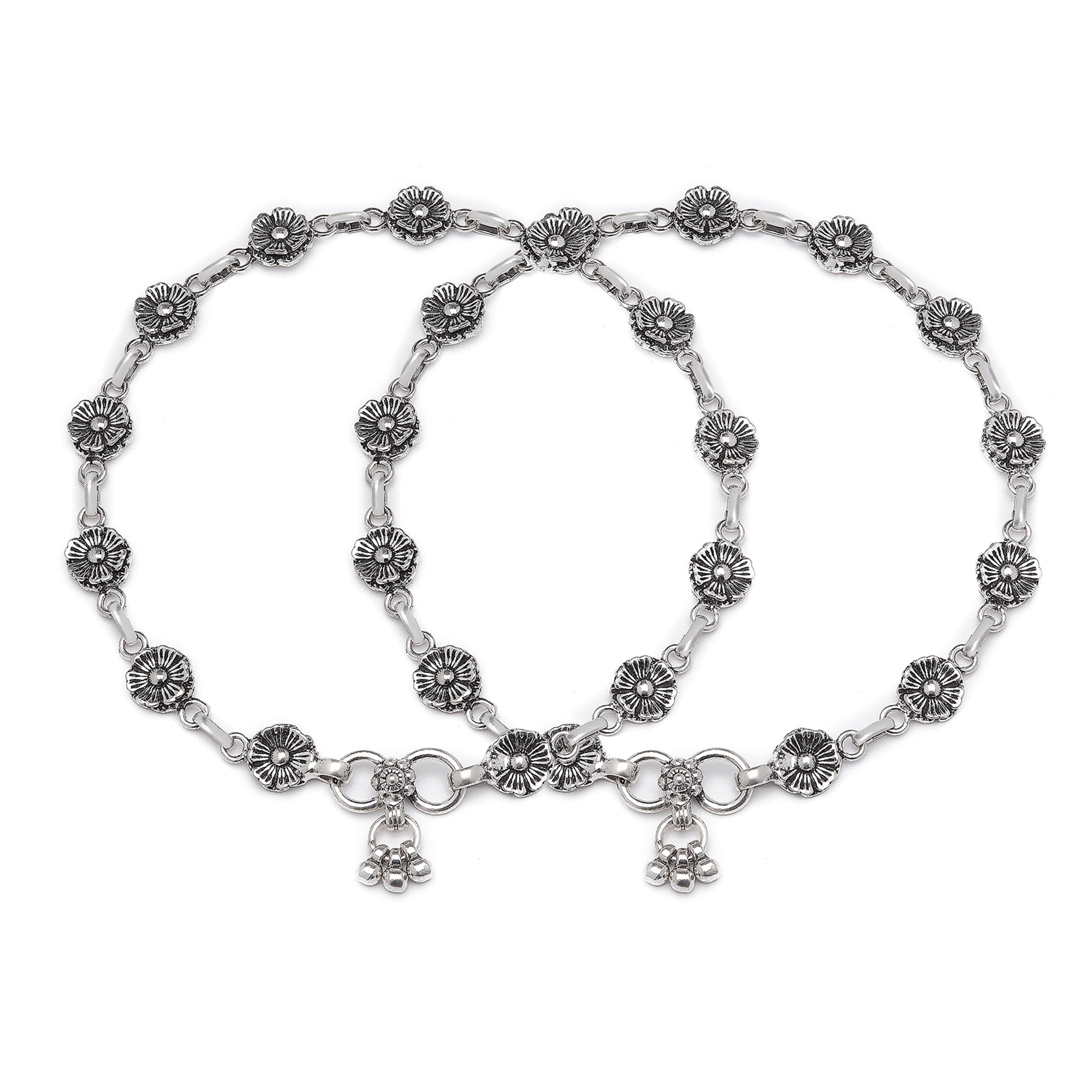 Blossom Elegance 925 Sterling Silver Rhodium-Plated Flower Anklet