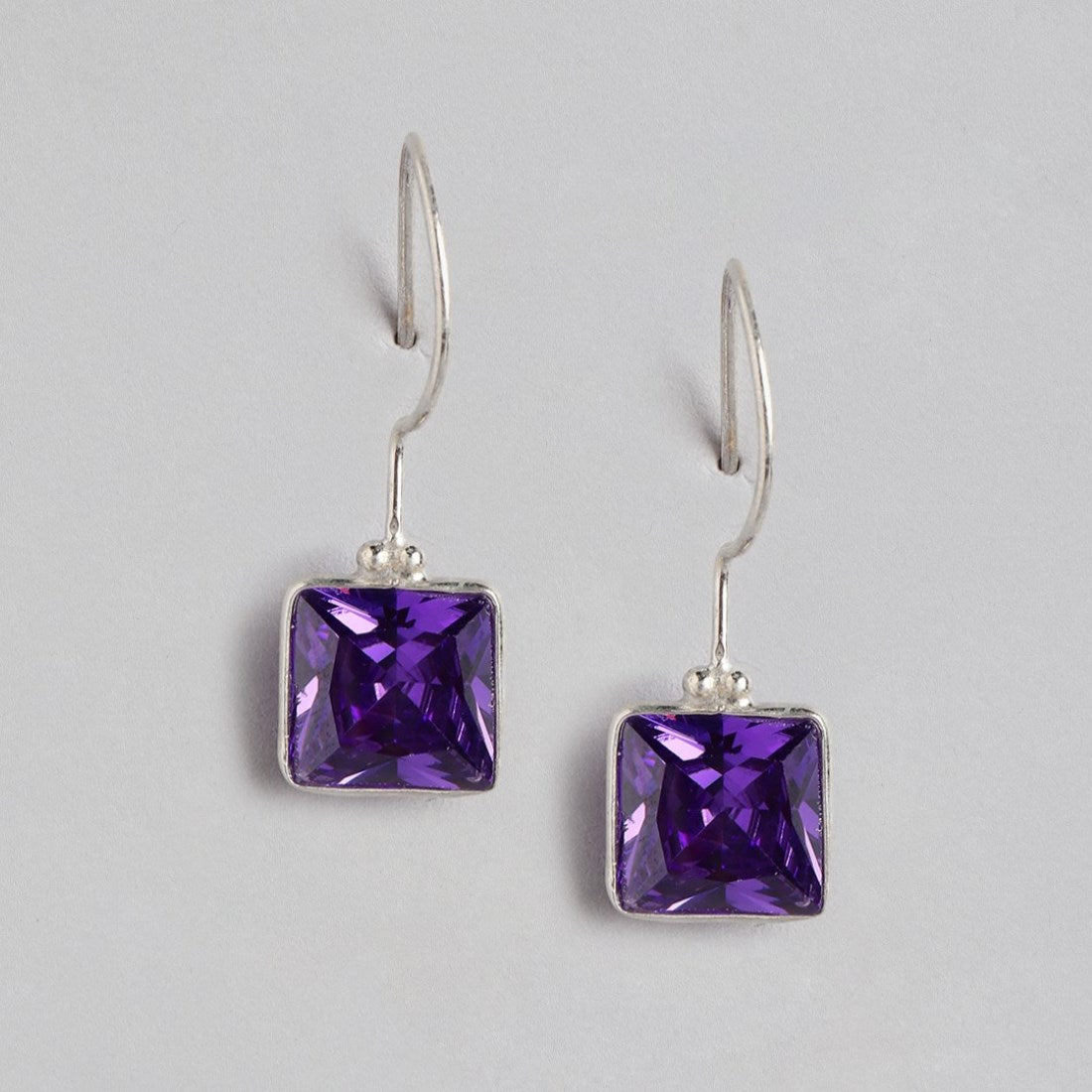 Regal Purple Majesty Rhodium-Plated Square CZ 925 Sterling Silver Earrings