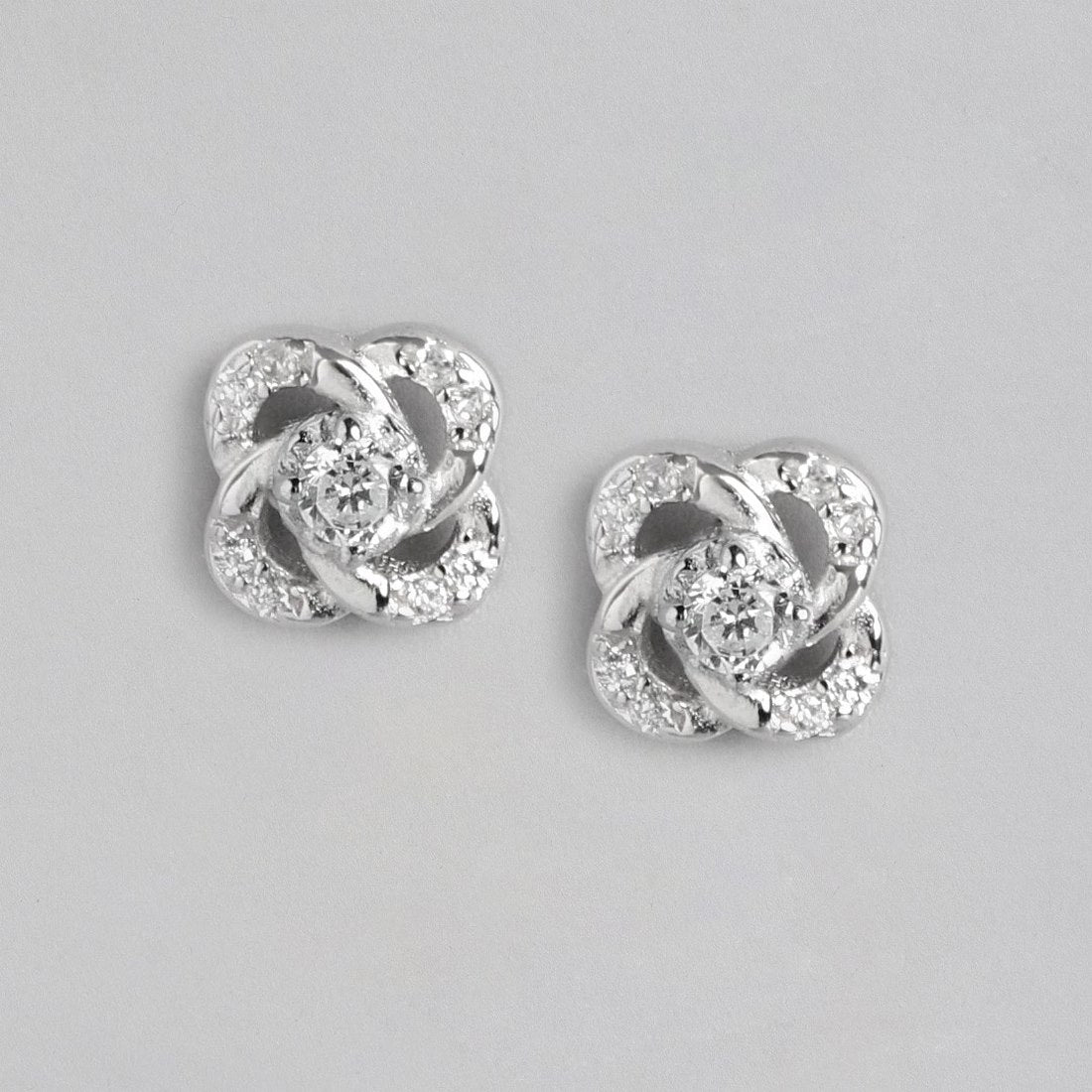 Floral Radiant Rhodium Sparkle CZ 925 Sterling Silver Earrings