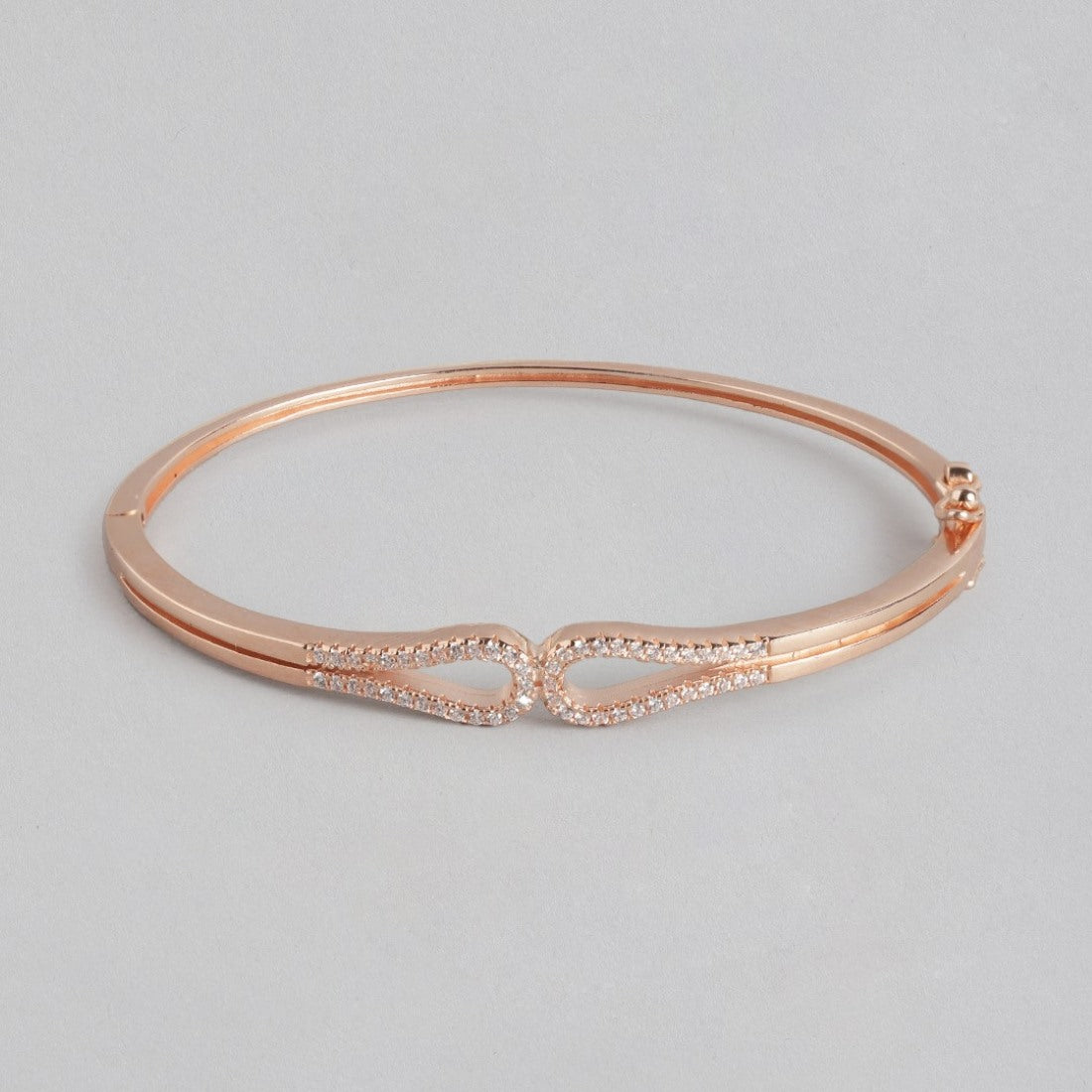 Rose Gold Radiance Cubic Zirconia Adorned Cuff Silver Bracelet