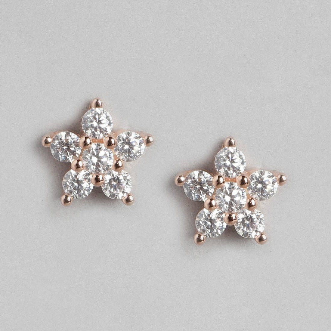 Star CZ Studded Rose Gold Plated 925 Sterling Silver Studs