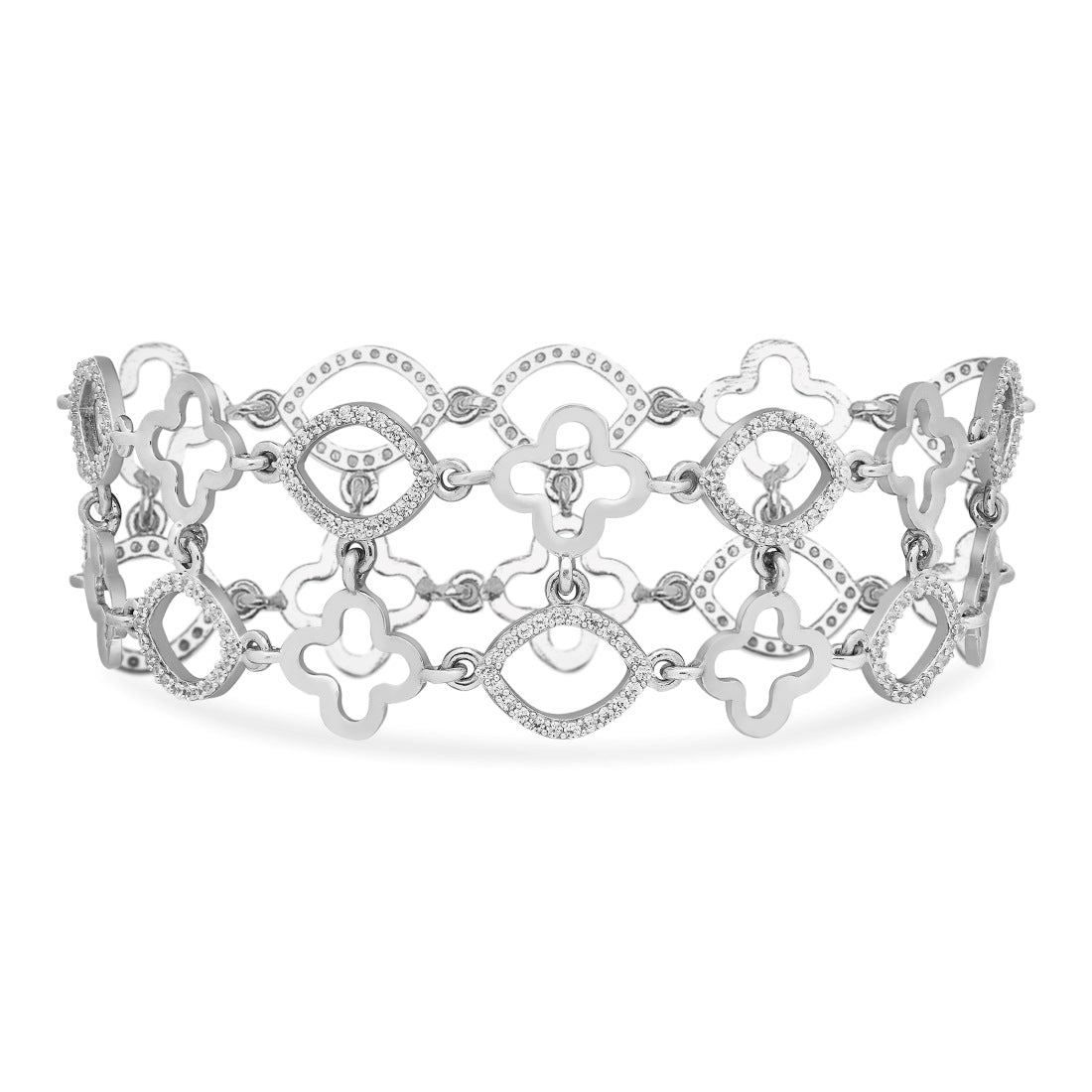 Abstract Radiance Rhodium-Plated 925 Sterling Silver Bracelet