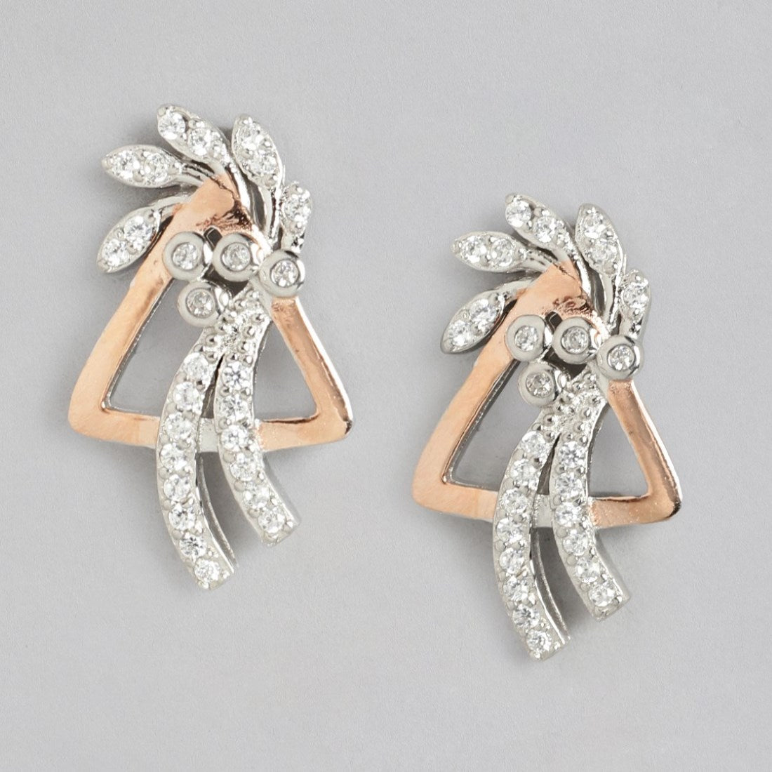 Dual Radiance Sparkle CZ Dual-Tone Plated 925 Sterling Silver Earrings