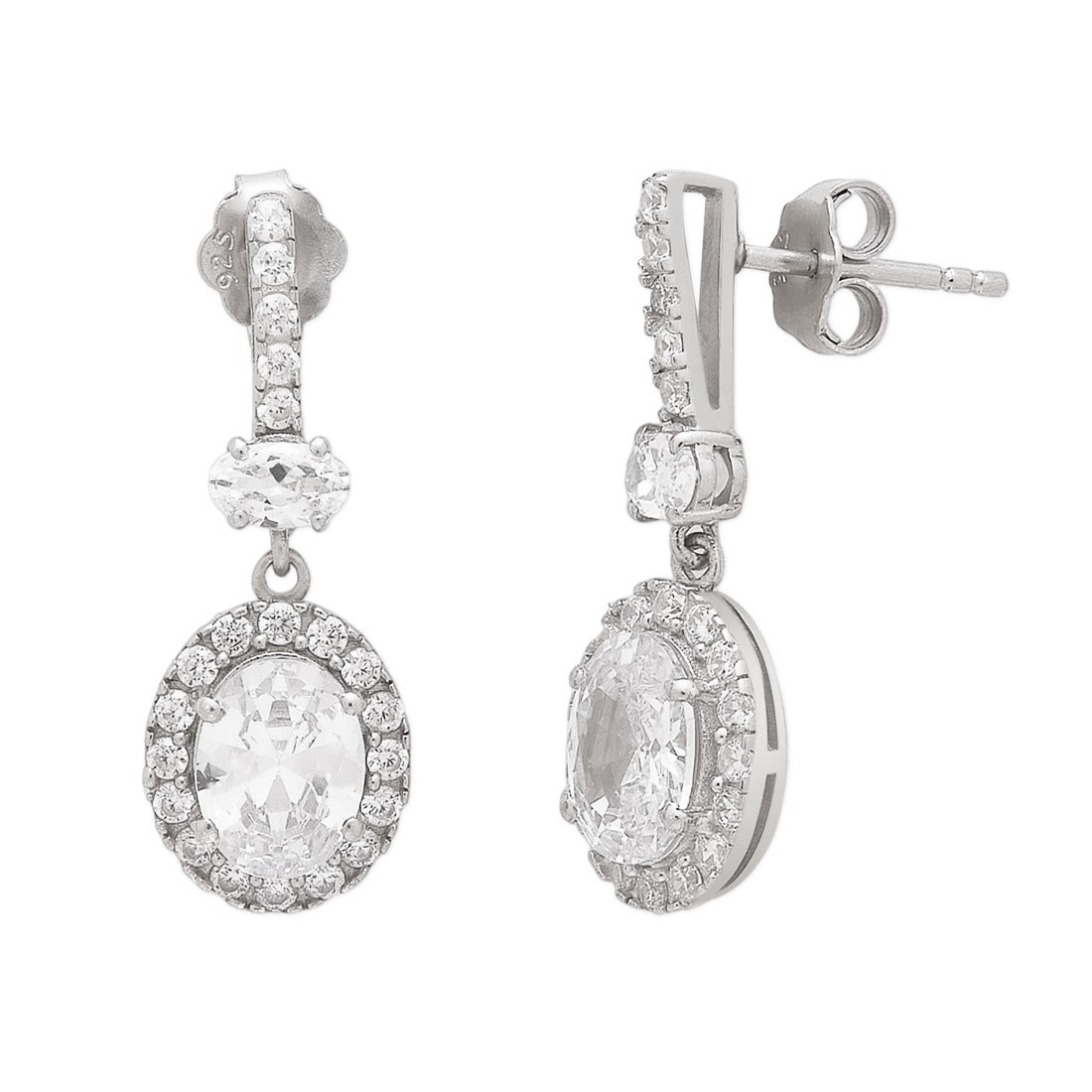 Elegant CZ Rhodium-Plated 925 Sterling Silver Set Drop Earrings