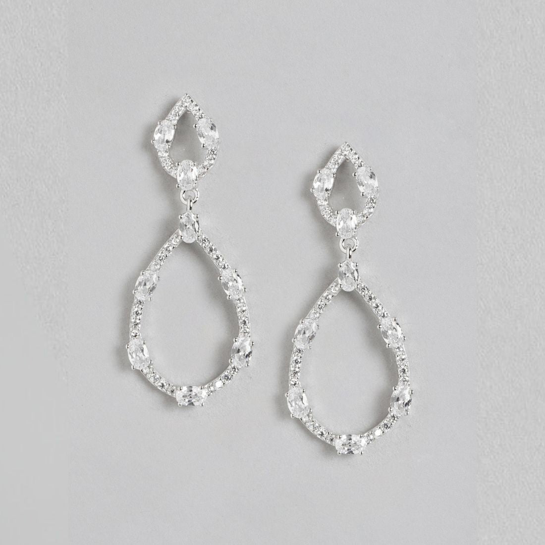 Dazzling Drops Rhodium-Plated 925 Sterling Silver Cubic Zirconia Drop Earrings