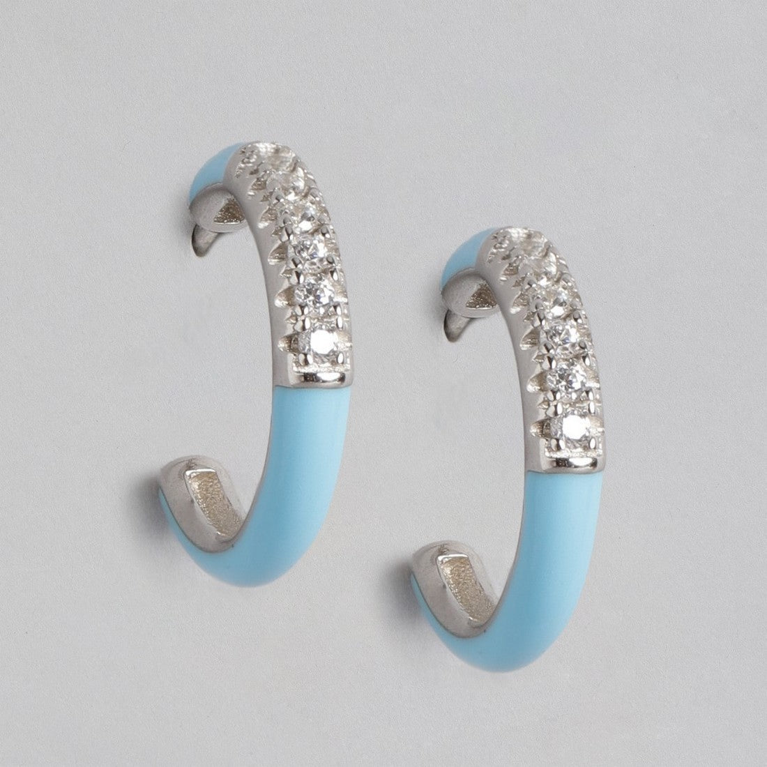 Half Hoop Blue Rhodium Plated 925 Sterling Silver Earrings