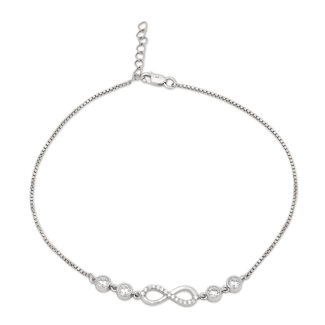 Infinite Sparkle Rhodium-Plated 925 Sterling Silver Anklet