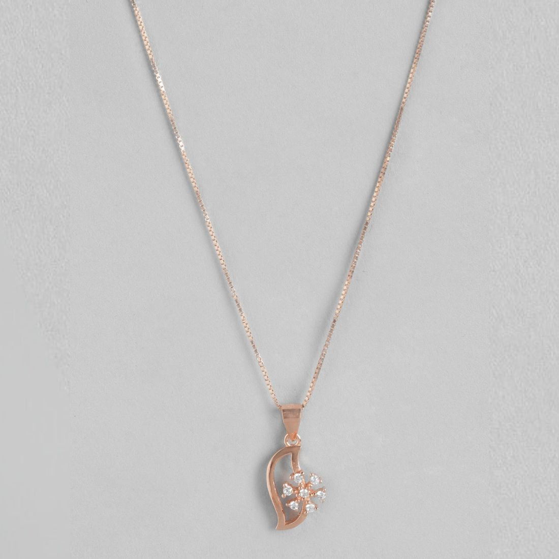 Leafy Radiance Elegance Rose Gold-Plated 925 Sterling Silver Pendant with Chain