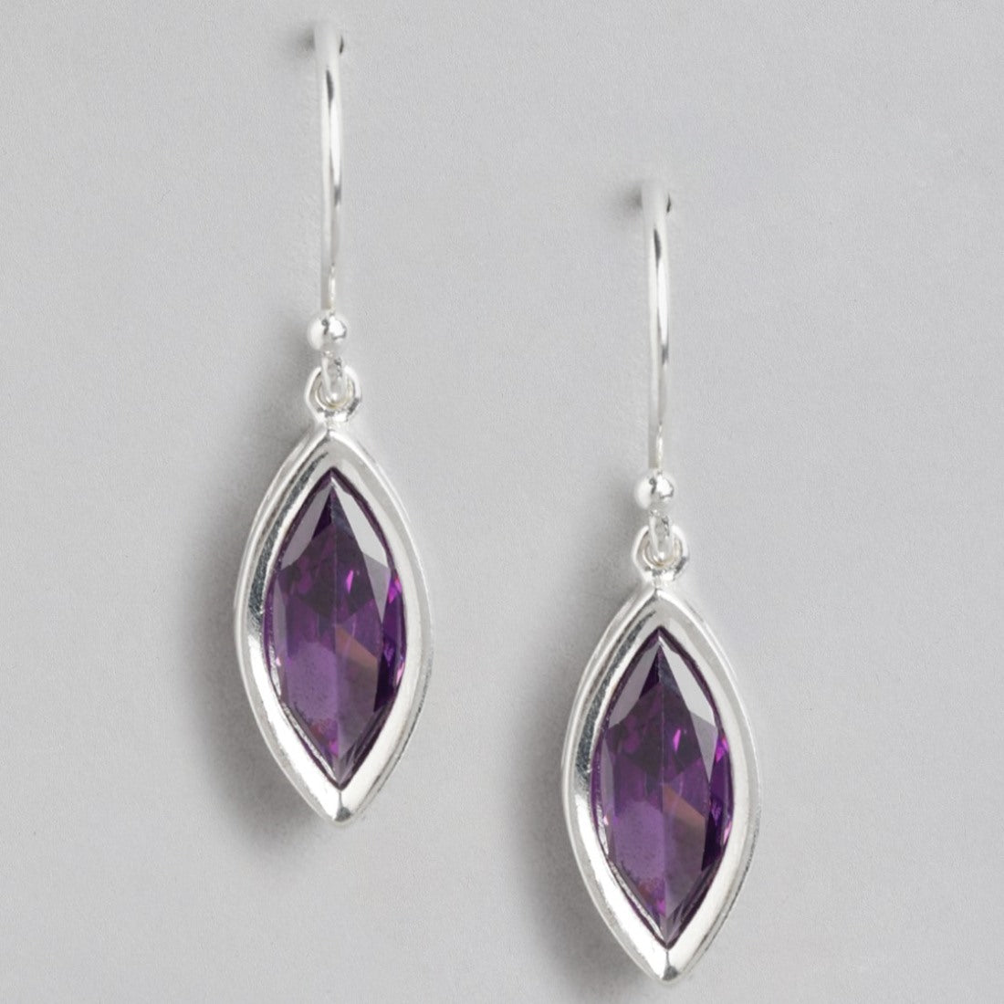 Regal Radiance Rhodium Plated Purple CZ 925 Sterling Silver Drop Earrings