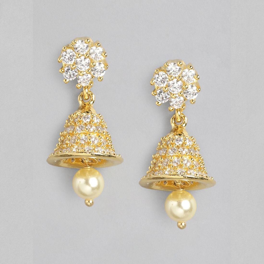 Gilded Opulence Gold Plated Drop Earrings with Cubic Zirconia and Pearls