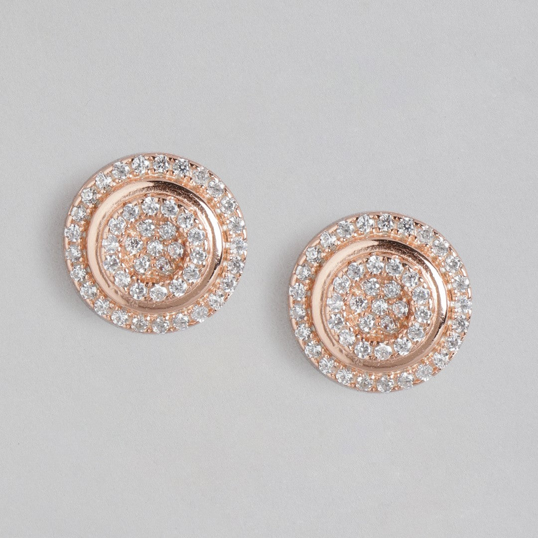 Radiant Orb Rose Gold-Plated CZ 925 Sterling Silver Earrings