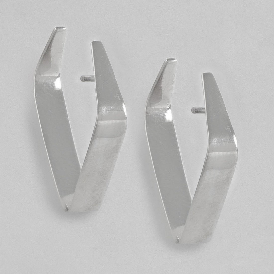 Geometrical Rhodium Plated 925 Sterling Silver Hoops