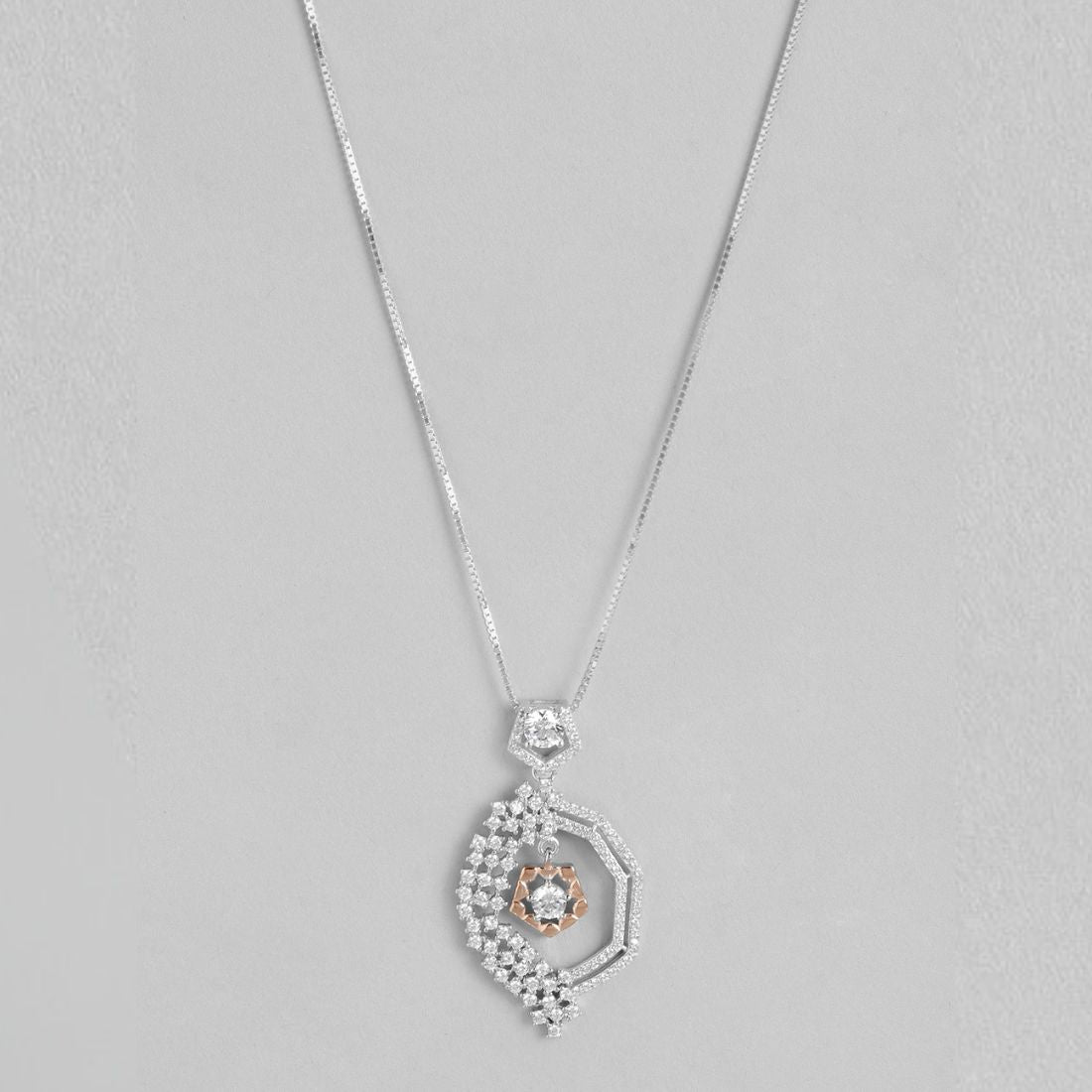 Dual Tone CZ Brilliance 925 Sterling Silver Pendant with Box Chain with Chain