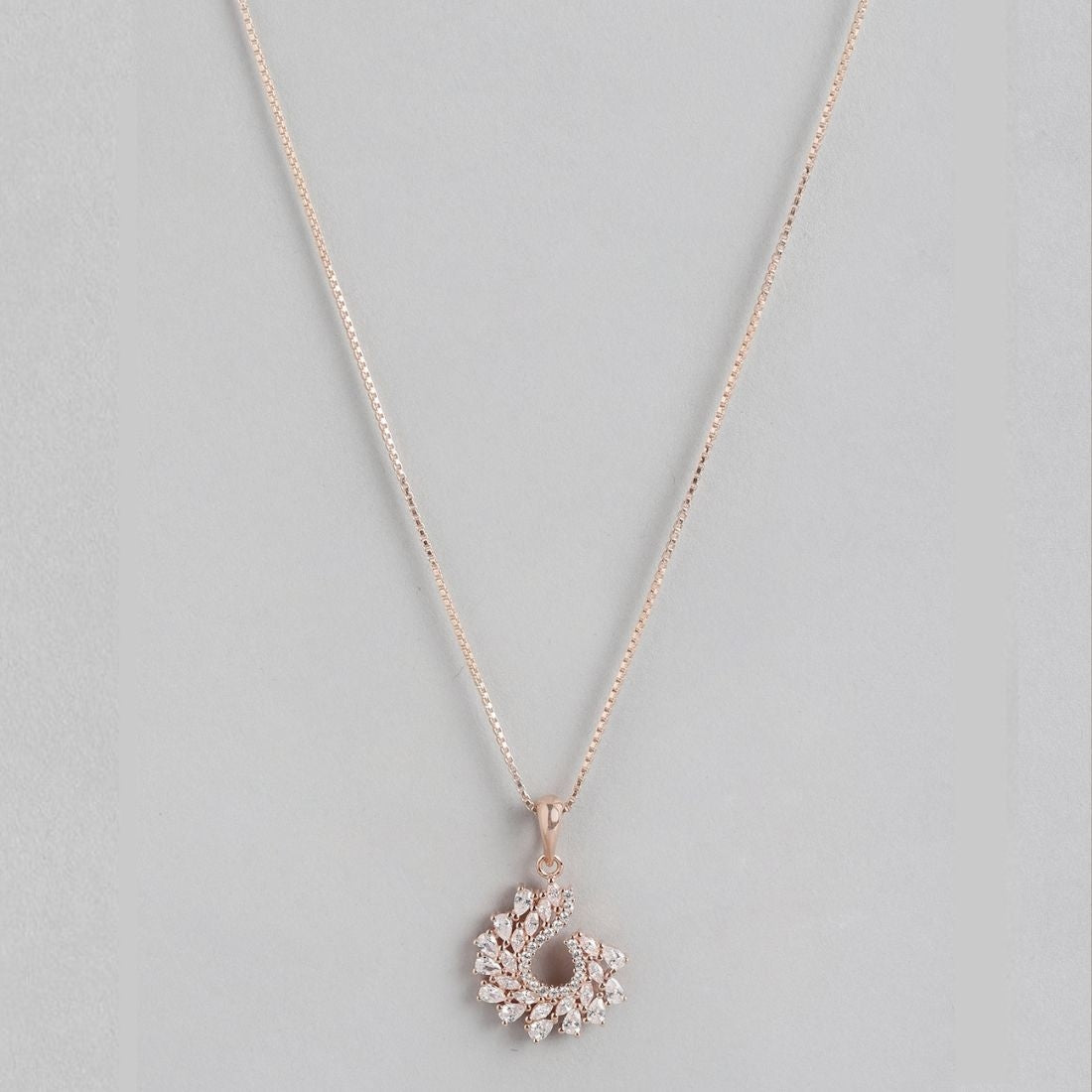 Glistening Rose Gold Leaf 925 Sterling Silver Pendant with Chain