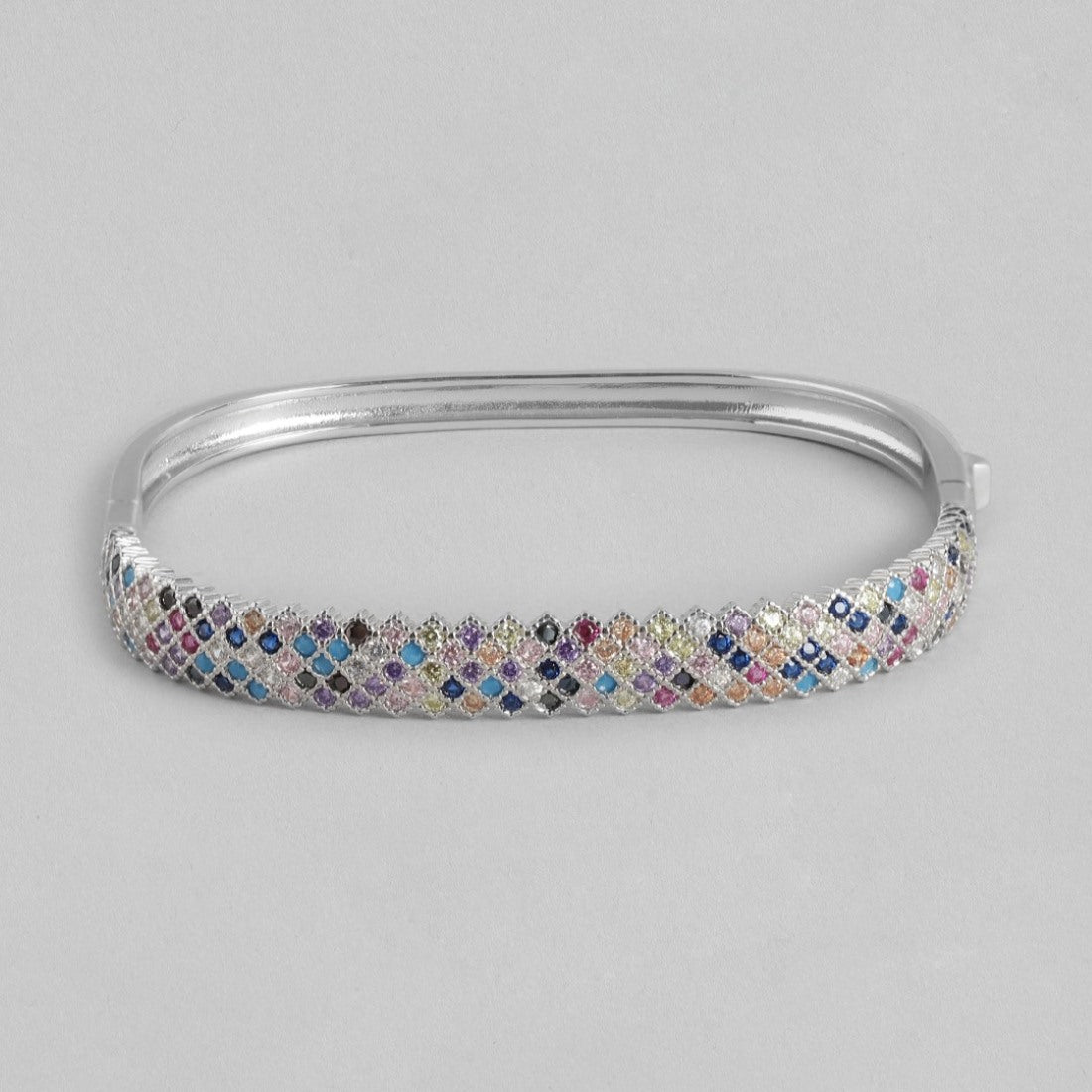 Radiant Elegance Coloured CZ Rhodium-Plated 925 Sterling Silver Kada Bracelet