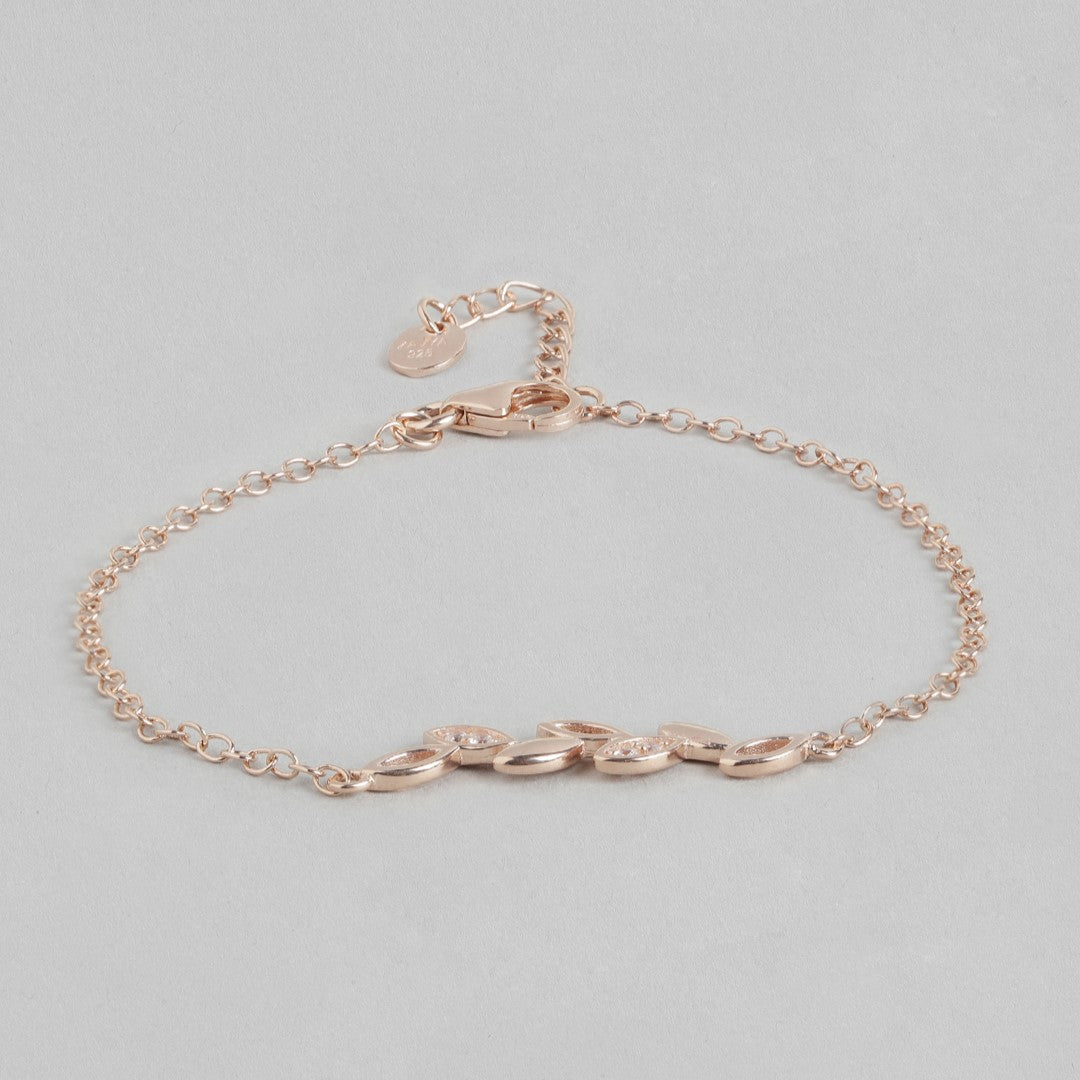 Nature's Embrace Leaf Rose Gold-Plated 925 Sterling Silver Bracelet