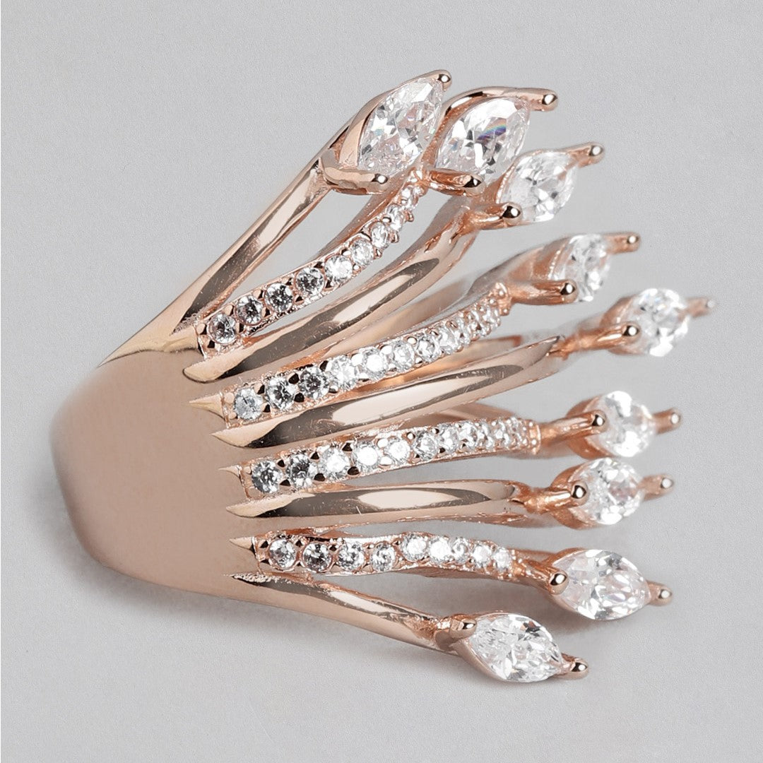 Charming Flora: Adjustable CZ Leaf Pattern 925 Sterling Silver Ring for Her (Onesize)