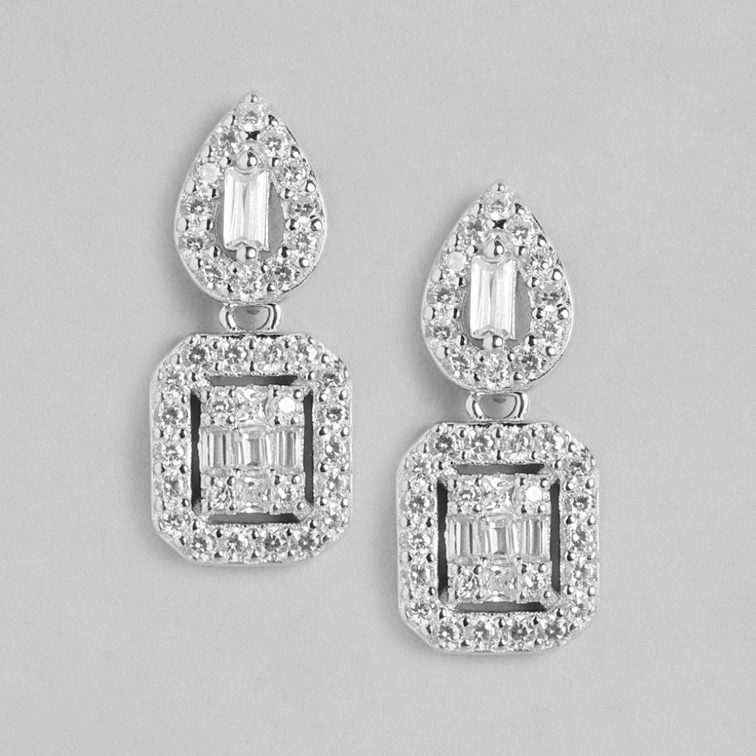 Squared Radiance CZ Rhodium-Plated 925 Sterling Silver Earrings