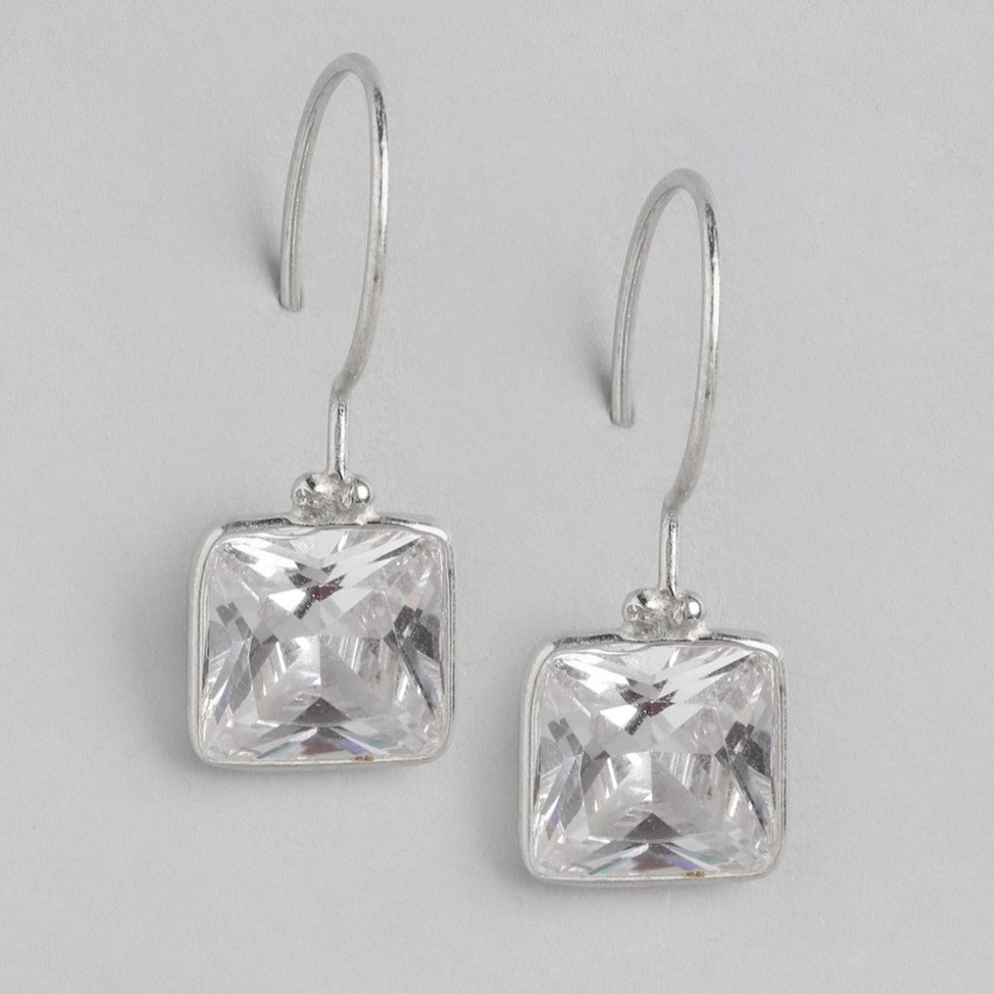 Radiant Square Brilliance Rhodium-Plated CZ 925 Sterling Silver Earrings