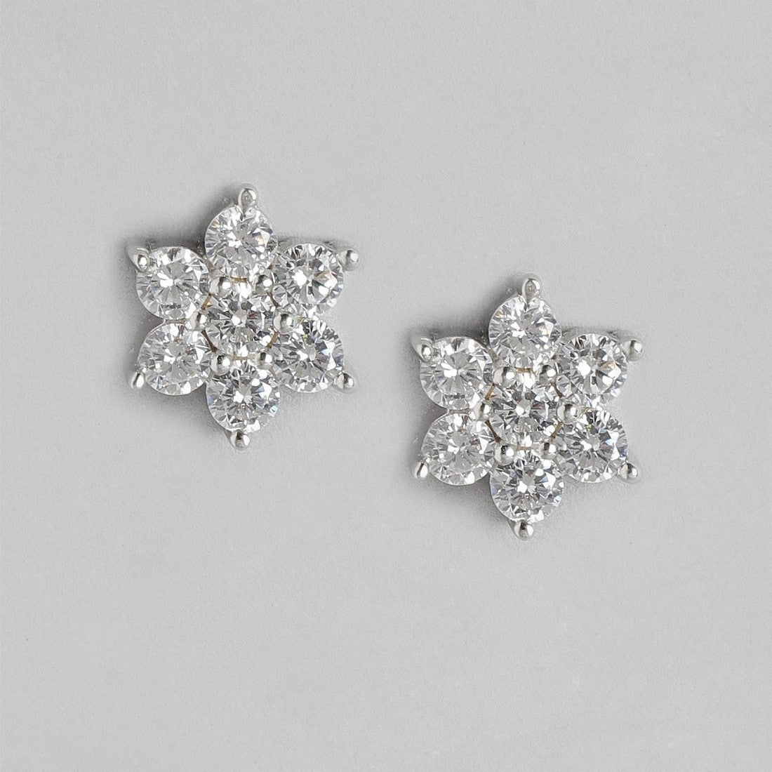 CZ Studded Star Rhodium Plated 925 Sterling Silver Studs