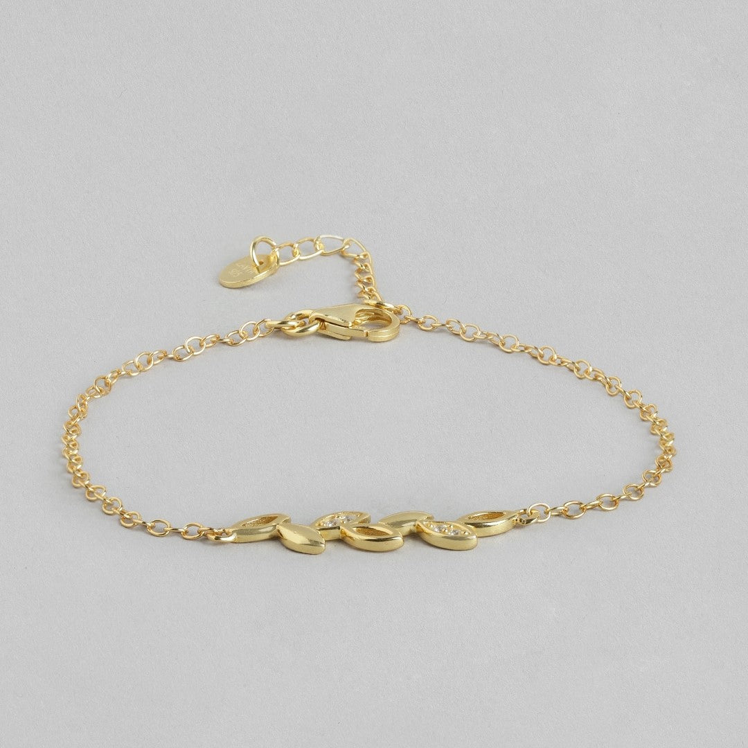 Golden Foliage 925 Sterling Silver Gold-Plated Leaf Bracelet