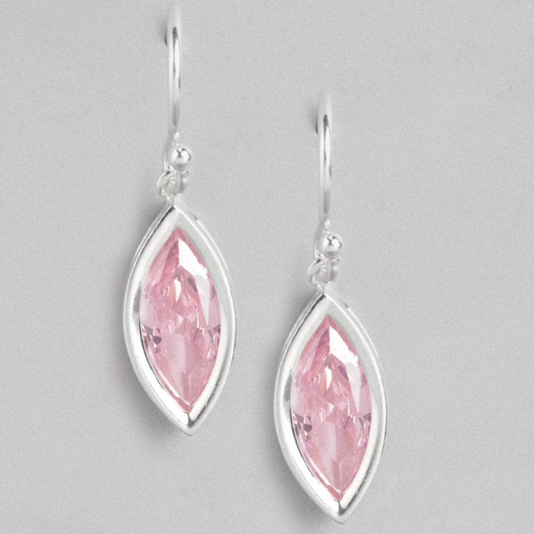 Pink Petal Radiance Rhodium Plated Pink CZ 925 Sterling Silver Drop Earrings