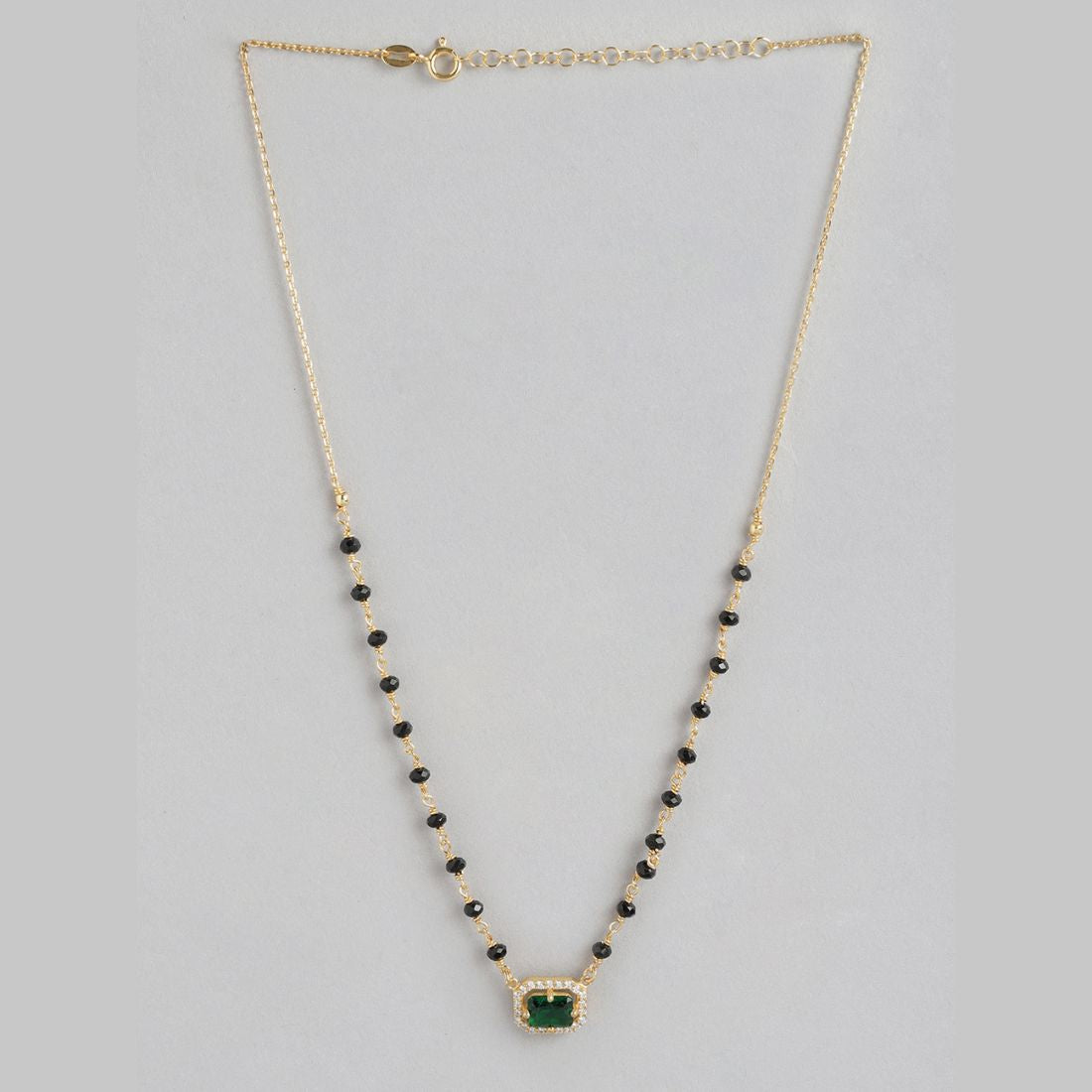 Divine Charm 925 Sterling Silver Mangalsutra with Green CZ and Beads in Gold Plating