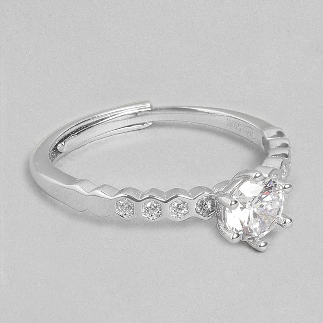 Sparkling CZ Reflections Rhodium-Plated 925 Sterling Silver Ring (Adjustable)