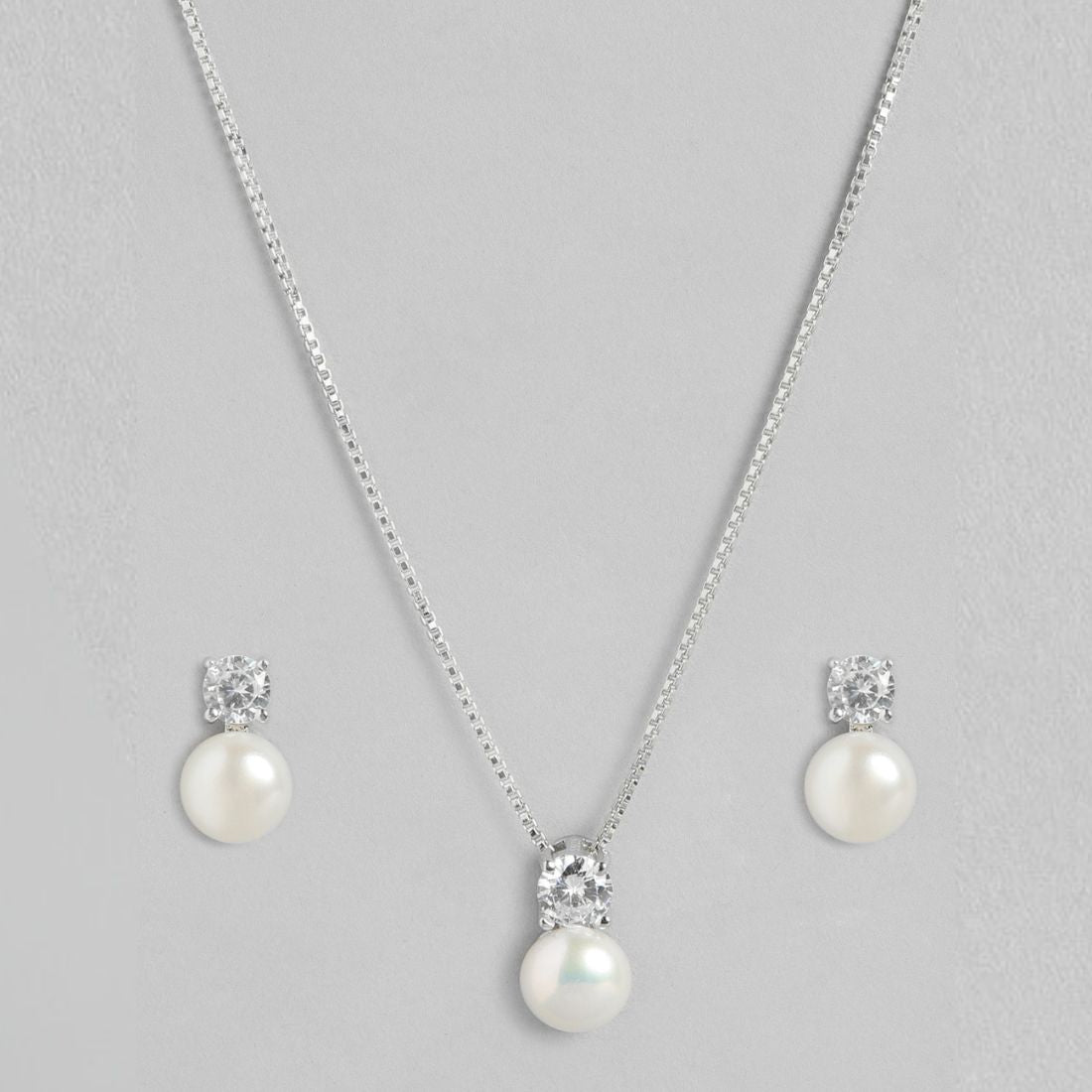 Pearl Radiance Harmony Rhodium-Plated 925 Sterling Silver Jewelry Set