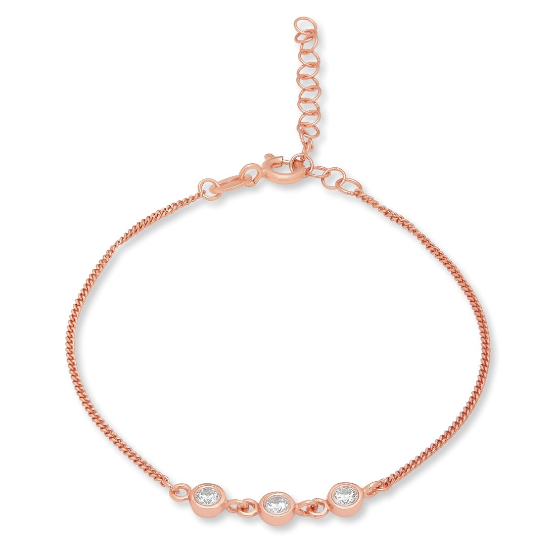 Triple CZ Link Rose Gold Plated 925 Sterling Silver Bracelet