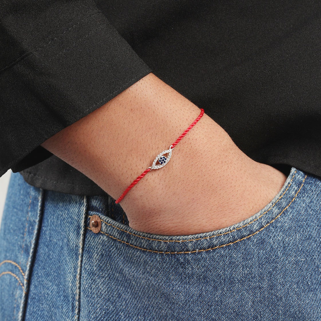 Evil Eye Rhodium-Plated 925 Sterling Silver Thread Rakhi